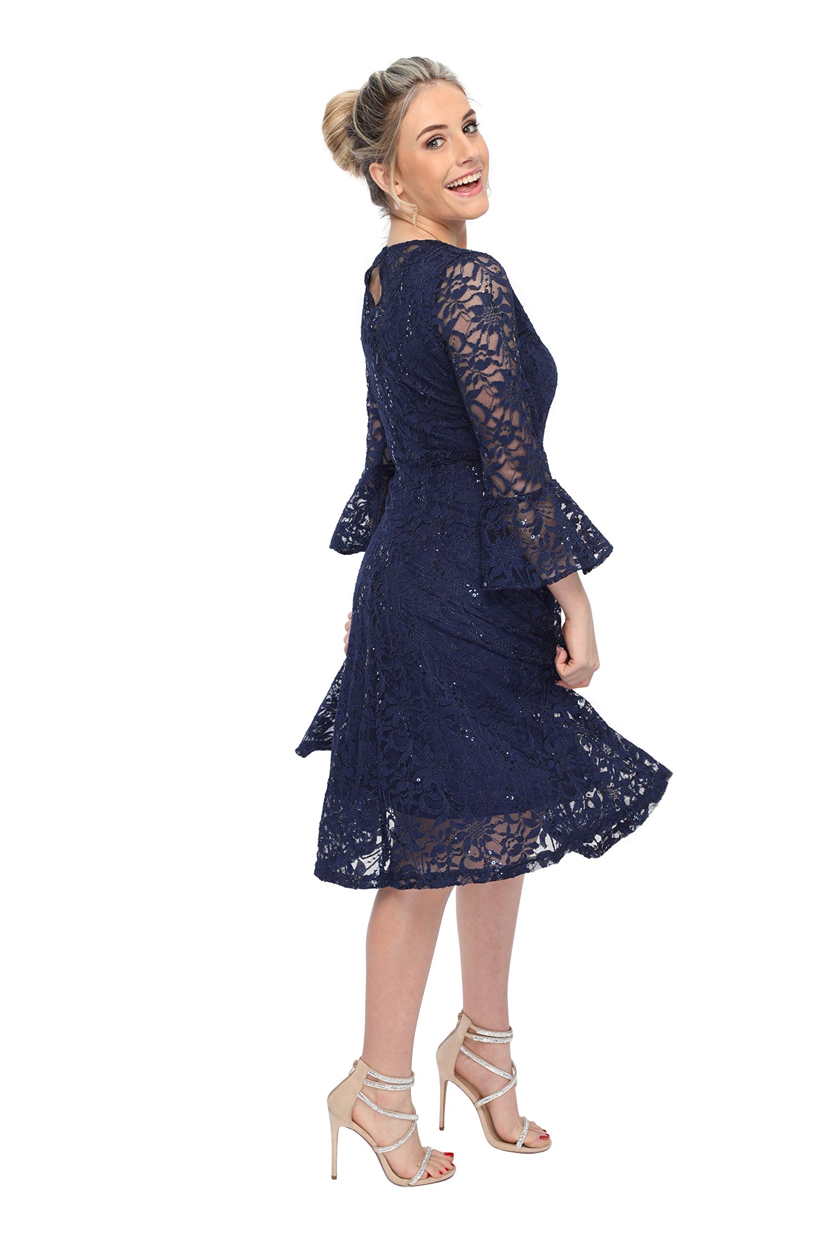 SLEEKTRENDS Women's Elegant Lace Cocktail Dress - Crew Neck Formal Bridesmaid Dress with Sequin Details | Perfect for Weddings, Parties & Special Occasions