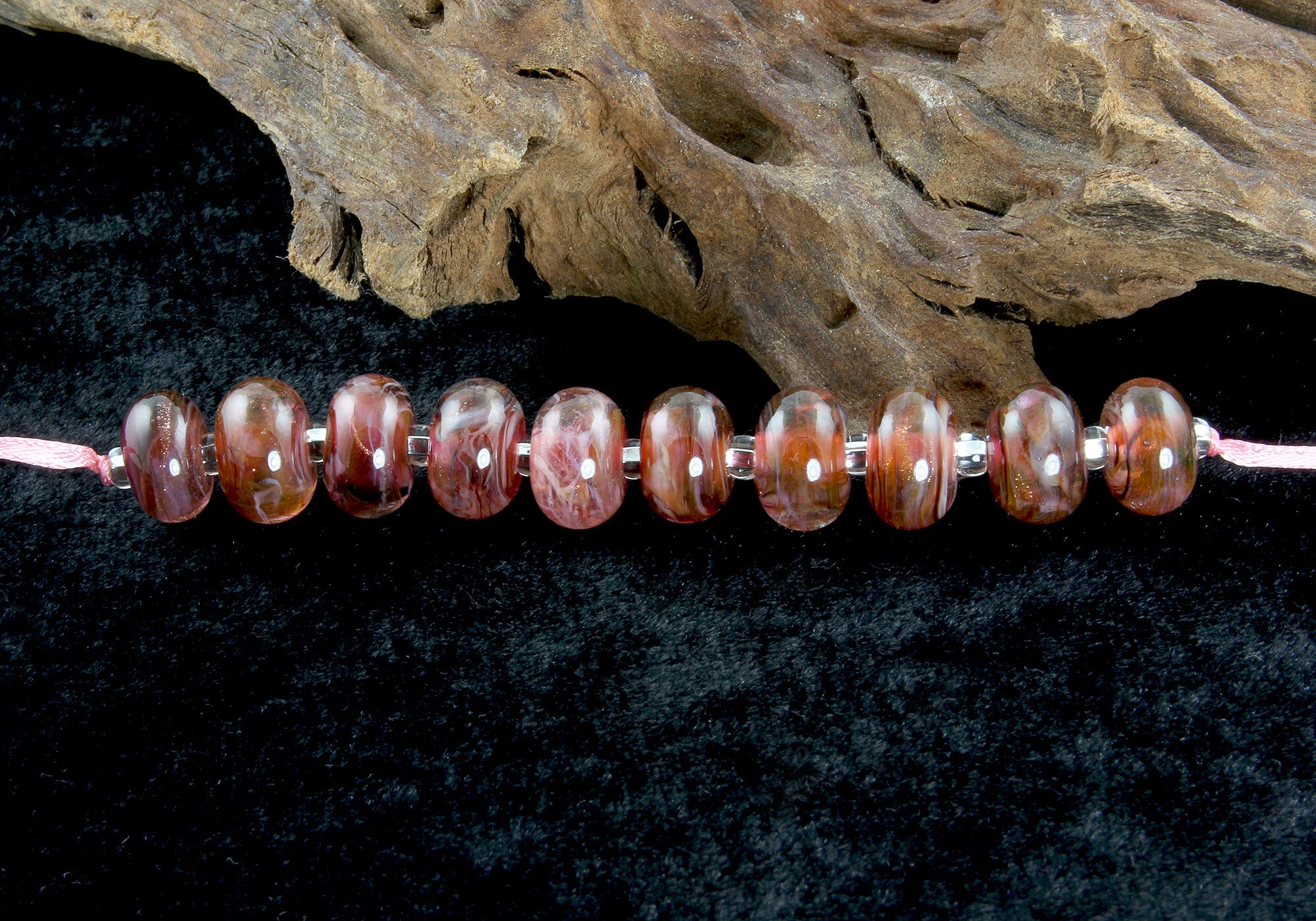 10 Handmade Pink Shimmer Swirl Glass Beads Set for Jewelry Making - DIY Bracelets, Necklaces & Craft Projects (SRA Certified)