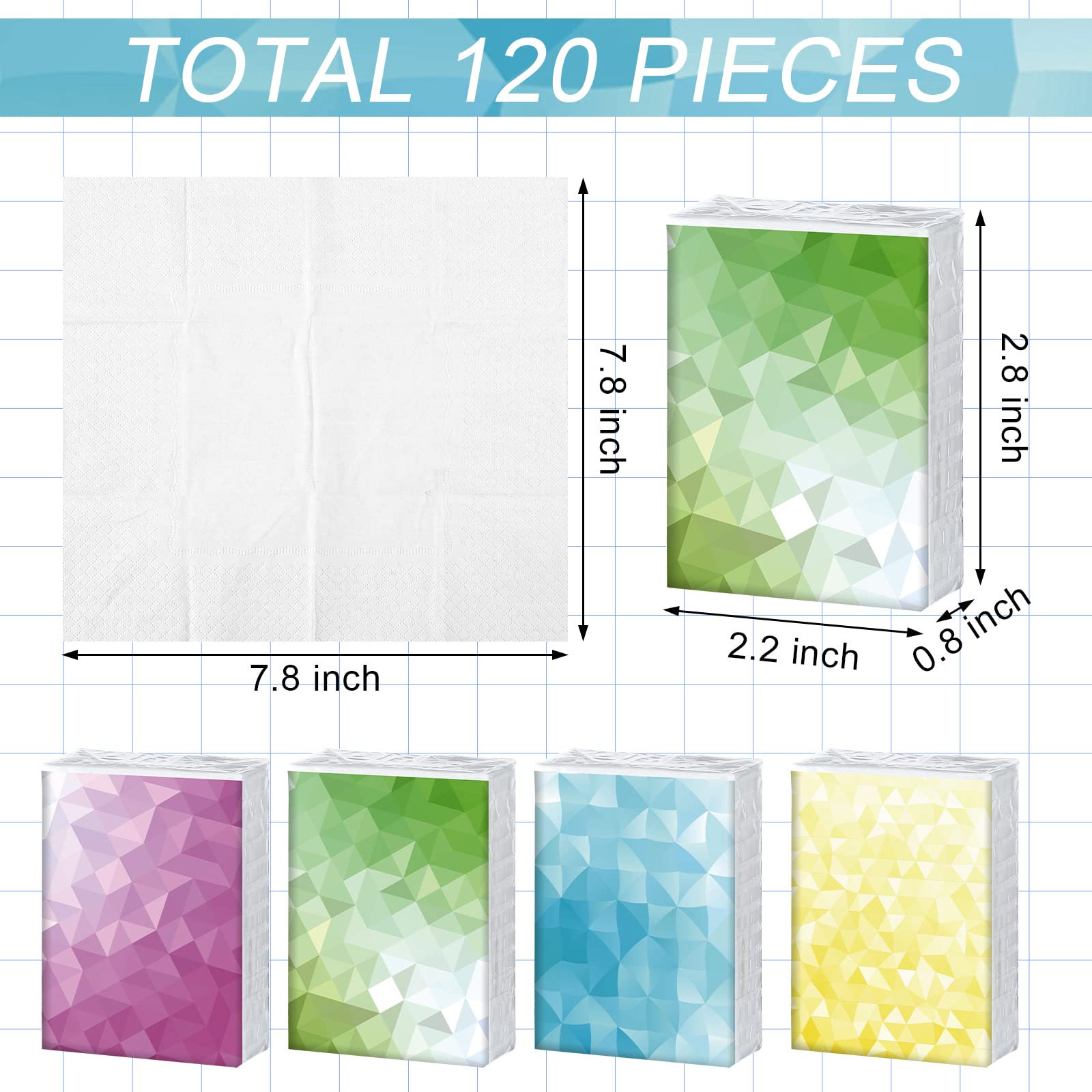 Yinder 120-Pack Travel Size Pocket Tissues | 3-Ply Soft Facial Tissues Bulk | Geometric Design Small Wallet Tissues for Travel, Business, School, Office, Car & Wedding | Fresh Scent | Perfect for On-the-Go, Daily Use & Special Occasions