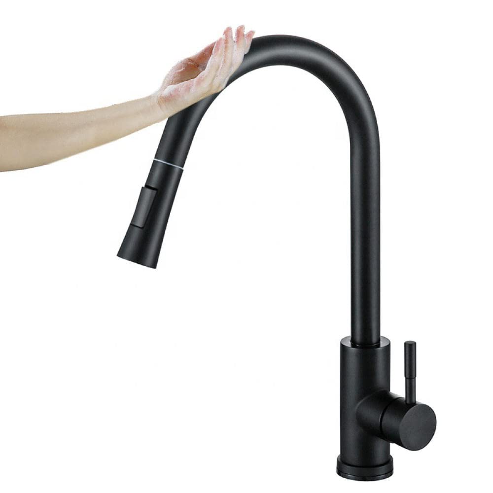 Stainless Steel Pull Down Kitchen Faucet with Touch Control - Black | High Arc Modern Design for Easy Washing & Cooking | Perfect for Home, Restaurant, and Commercial Kitchens
