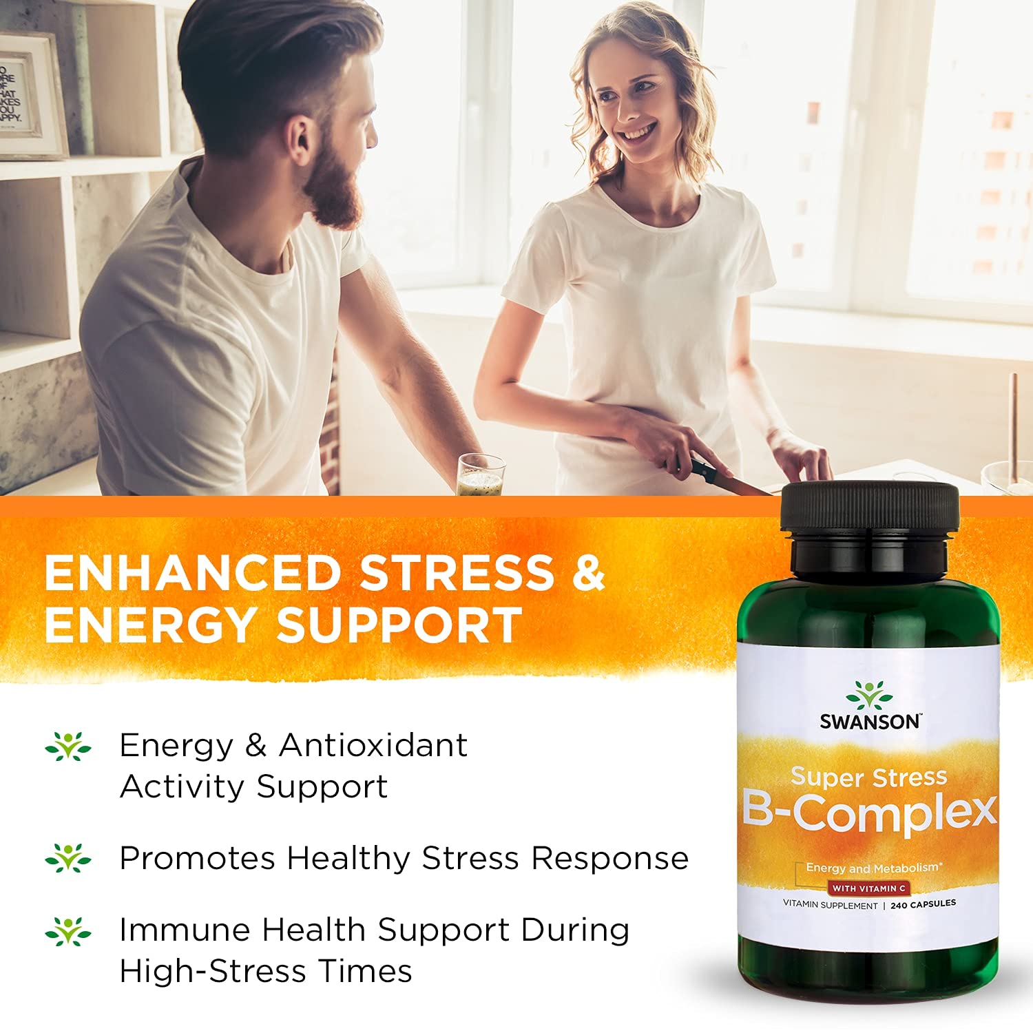 Swanson Super Stress B-Complex Vitamins - 240 Capsules (2 Pack) - Supports Relaxation, Metabolism & Energy - Stress Relief & Wellness Supplement for Busy Professionals & Students