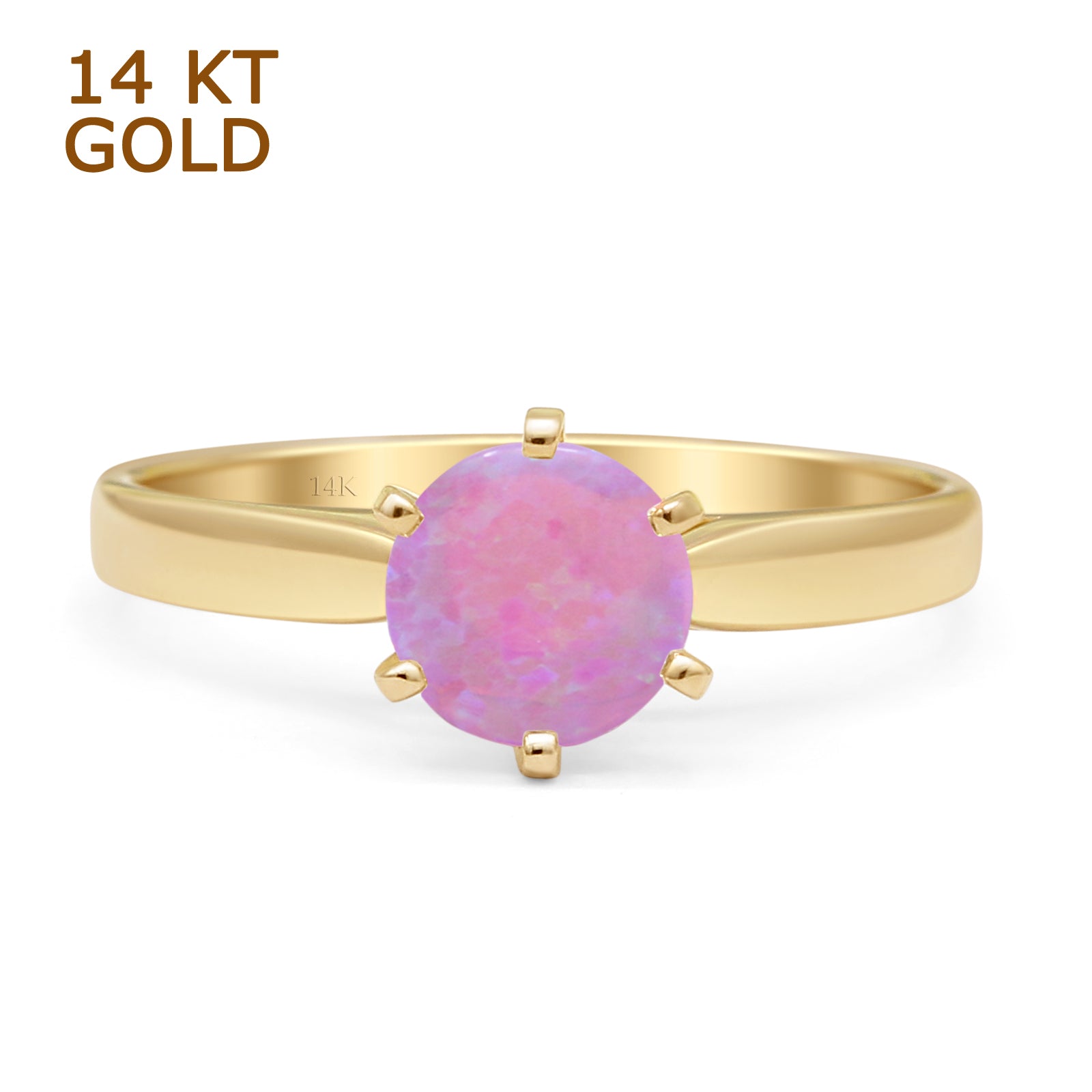 14K Yellow Gold Round Solitaire Lab-Created Pink Opal Art Deco Ring for Women - Vintage Style Engagement & Wedding Band, Perfect for Anniversary Gifts & Special Occasions