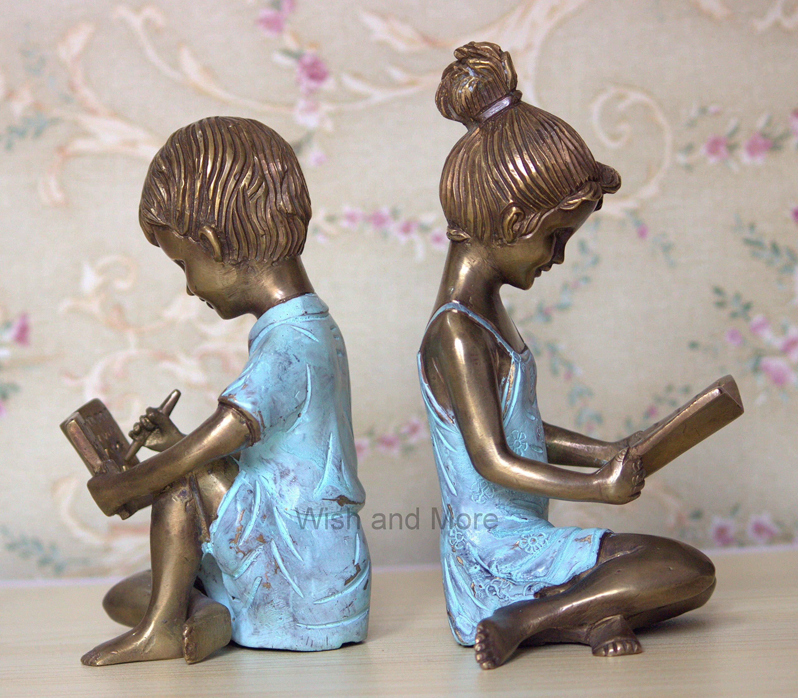 Brass Bookends for Reading - Greek Kids Sculpture Decor for Home & Office - Elegant Desk Accessories for Book Lovers & Bibliophiles | Perfect Gift for Readers, Writers & Book Clubs
