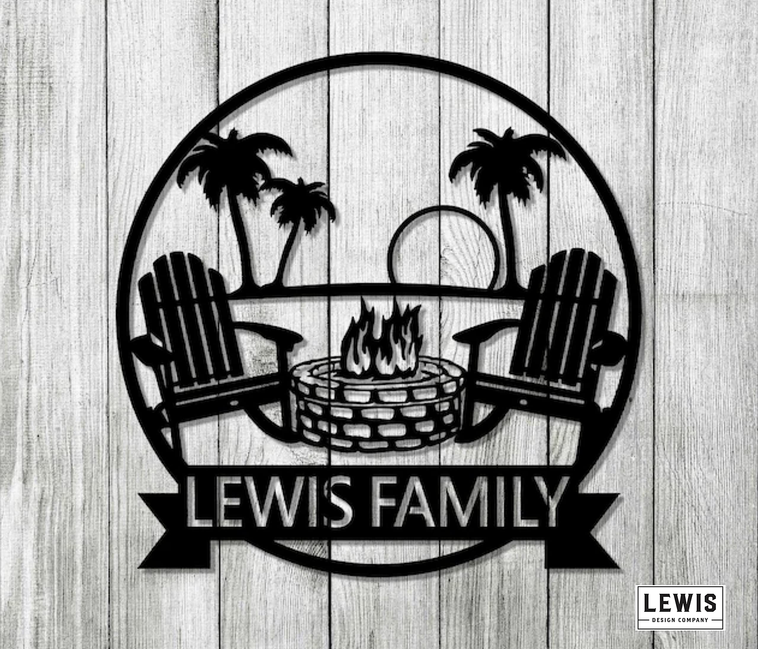 Custom Metal Beach Campfire Sign with Adirondack Chairs - Personalized Name Plaque (20