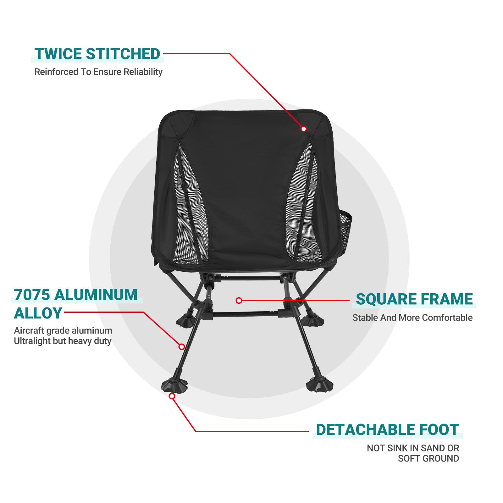 Ultralight Aluminum Camping Chair for Adults - Compact & Portable Backpacking, Hiking, Beach Chair with Anti-Sinking Feet - Perfect for Outdoor Adventures, Travel, Picnics, and Beach Relaxation
