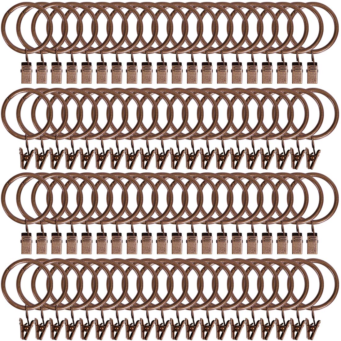 100 Pack Stainless Steel Curtain Rings with Clips - 1.5 Inch Drapery Hooks for 1.2 Inch Rods, Durable Copper Finish - Perfect for Hanging Curtains, Sheers, and Valances in Living Room, Bedroom, or Office