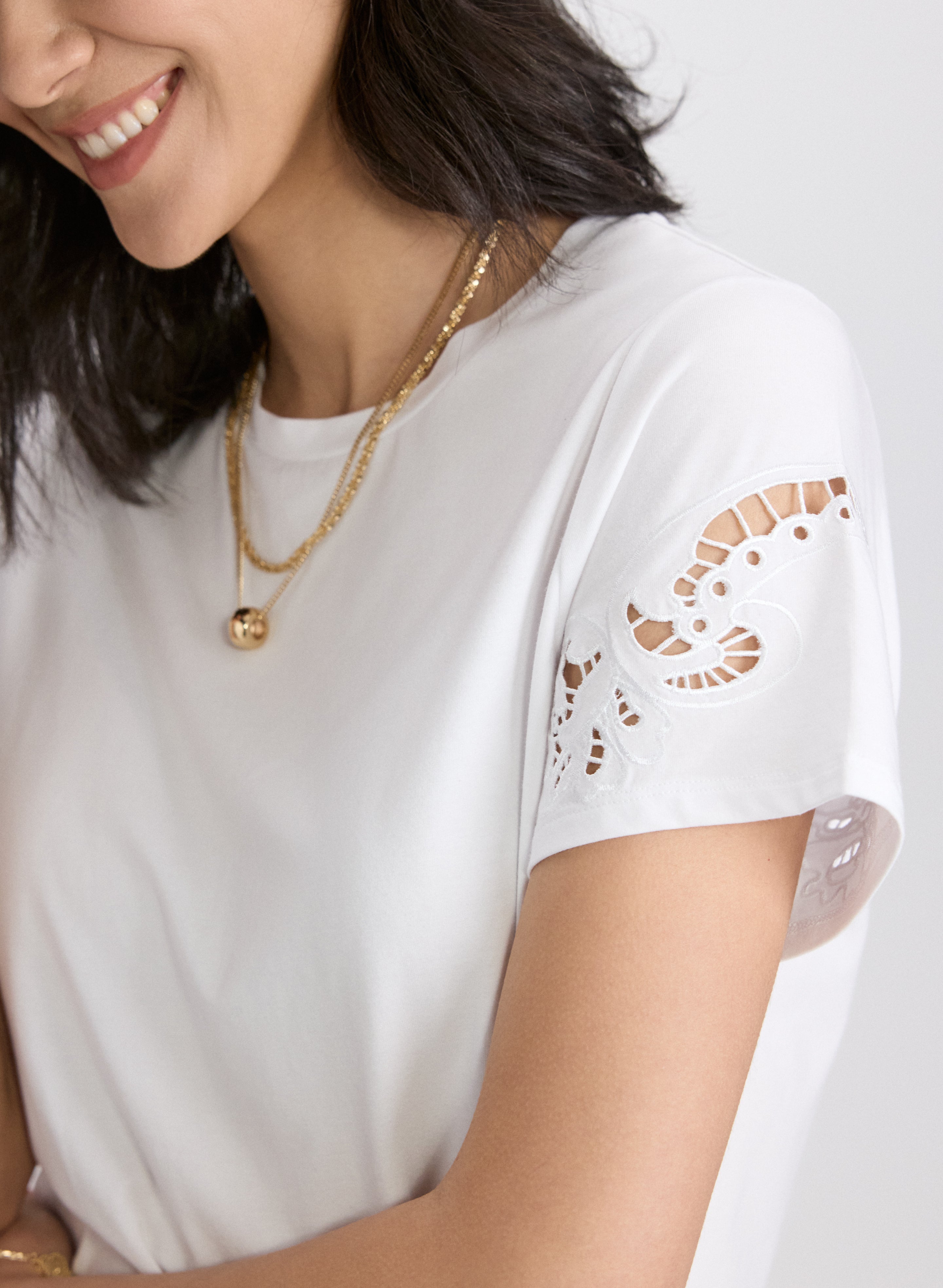 Embroidered Stretch Cotton T-Shirt for Women - Soft Comfortable Casual Tee - Perfect for Everyday Wear, Workouts & Outings