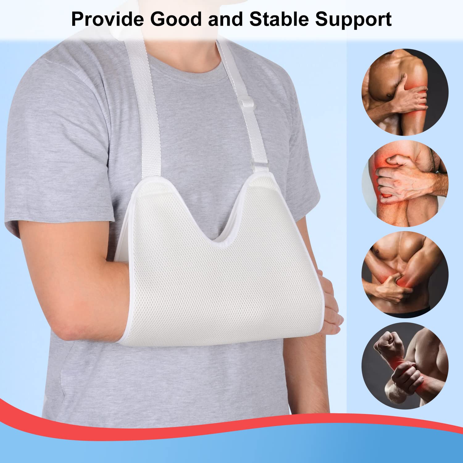 Supregear Adjustable Breathable Mesh Arm Sling with Soft Pads, Shoulder Immobilizer & Lightweight Elbow Support for Left/Right Arm - Ideal for Post-Surgery, Injury Recovery & Showering