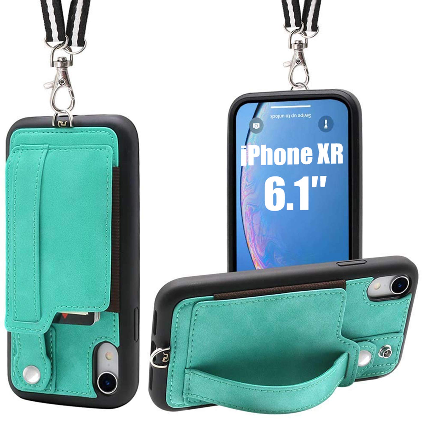 Premium Leather PU iPhone XR Wallet Case with Card Holder & Detachable Lanyard - Protective Stand Cover for iPhone XR 6.1 Inch (2018) | Perfect for Travel, Work & Everyday Use (Blue)