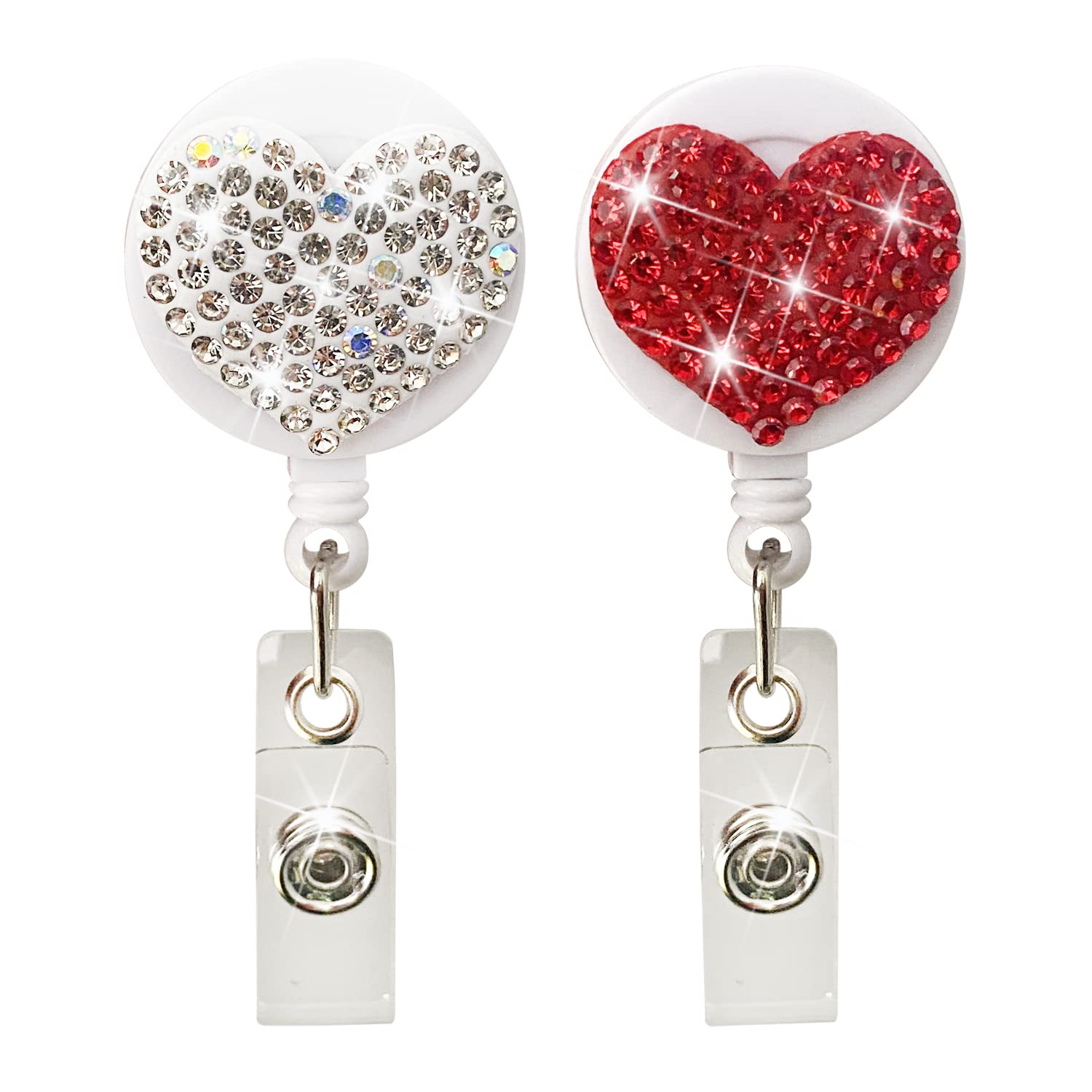 Diamond Rhinestone Badge Reel with Alligator Clip for Nurses, Doctors, Teachers - Stylish ID Holder for Work & School