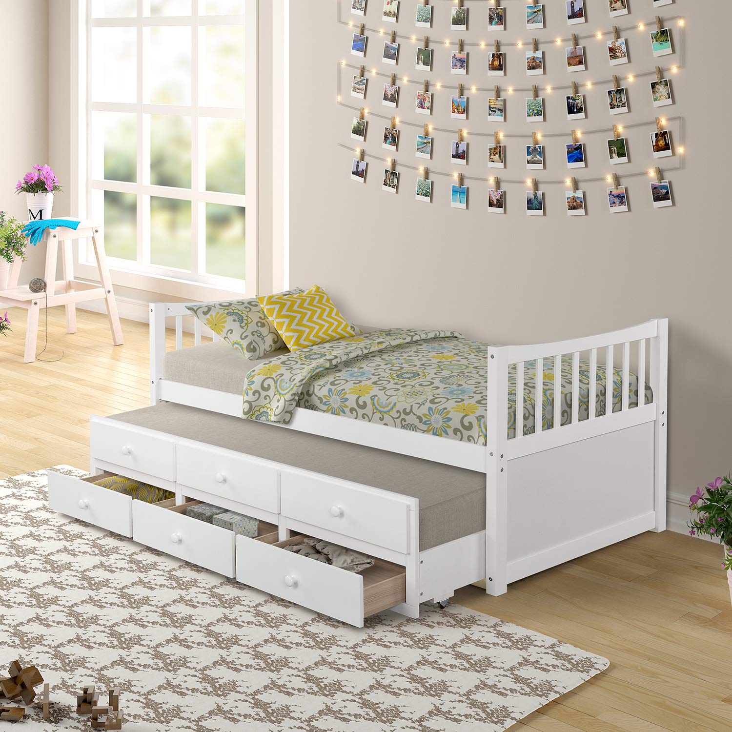 LZ LEISURE ZONE Twin Size Platform Storage Daybed with Trundle - 3 Drawers for Extra Storage Space | Perfect for Guest Rooms, Small Apartments & Kids' Bedrooms