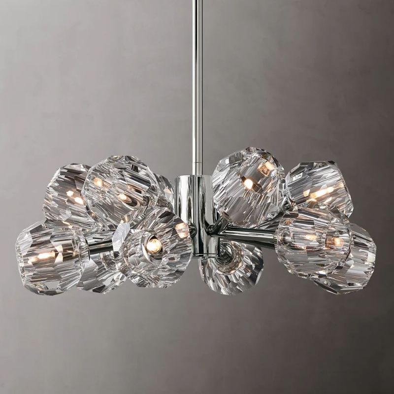 Crystal Ball Round Chandelier 24 Inch - Elegant Modern Ceiling Light Fixture for Dining Room, Bedroom, Living Room & Entryway Lighting