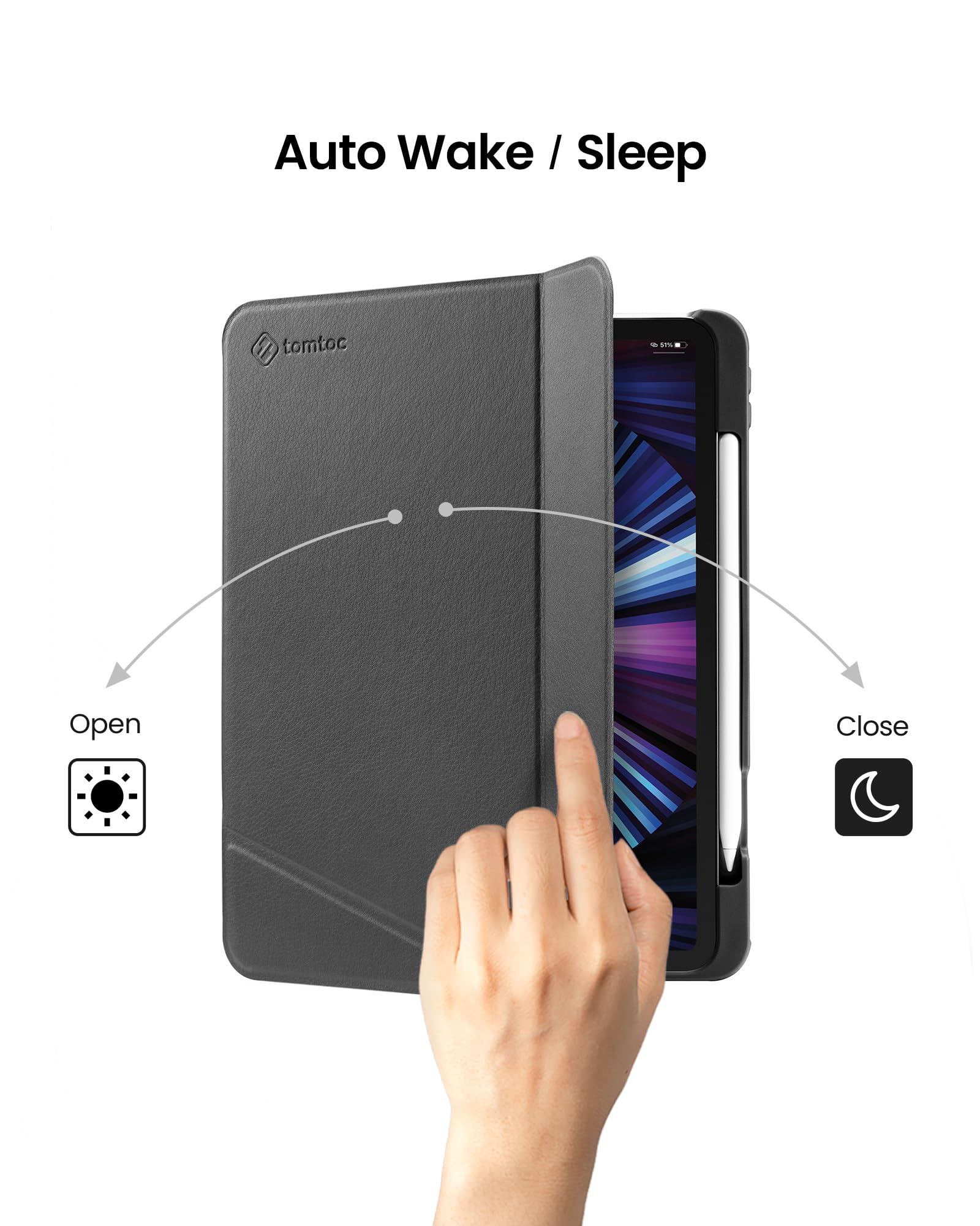 tomtoc Vertical Protective Case for iPad Pro 11-inch (4th/3rd Gen 2021-2022) - Slim Anti-Bend Cover with Magnetic Stand (3 Viewing Modes) & Wireless Apple Pencil Charging - Perfect for Work, Travel & Home Use - Black