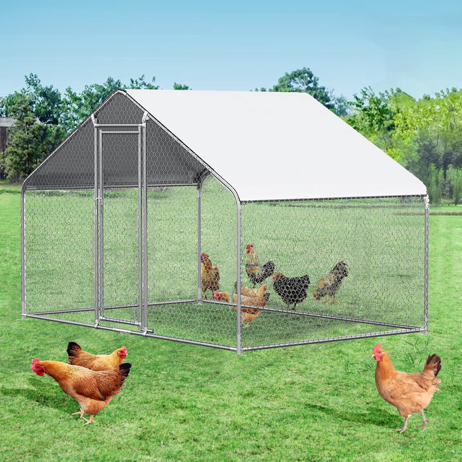 Large Metal Chicken Coop with Waterproof UV-Resistant Cover - 9.8'x6.6'x6.4' Outdoor Poultry Pen for Chickens, Ducks & Rabbits - Durable Backyard Farm Animal Shelter for Free Range & Protection