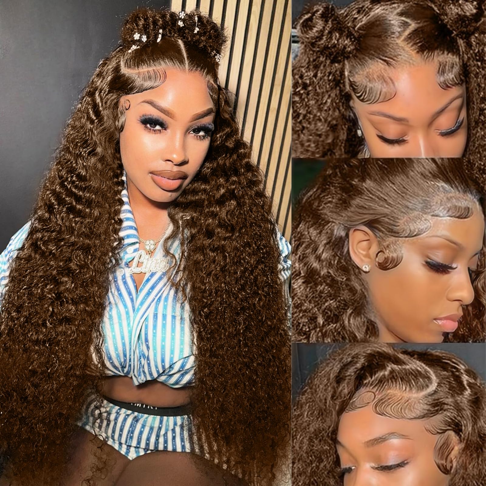 200 Density Chocolate Brown 30 Inch 13x6 HD Deep Wave Lace Front Wig - 100% Human Hair Colored Curly Lace Frontal Wigs with Pre-Plucked Natural Hairline | Glueless & Breathable for Daily Wear, Parties & Special Occasions