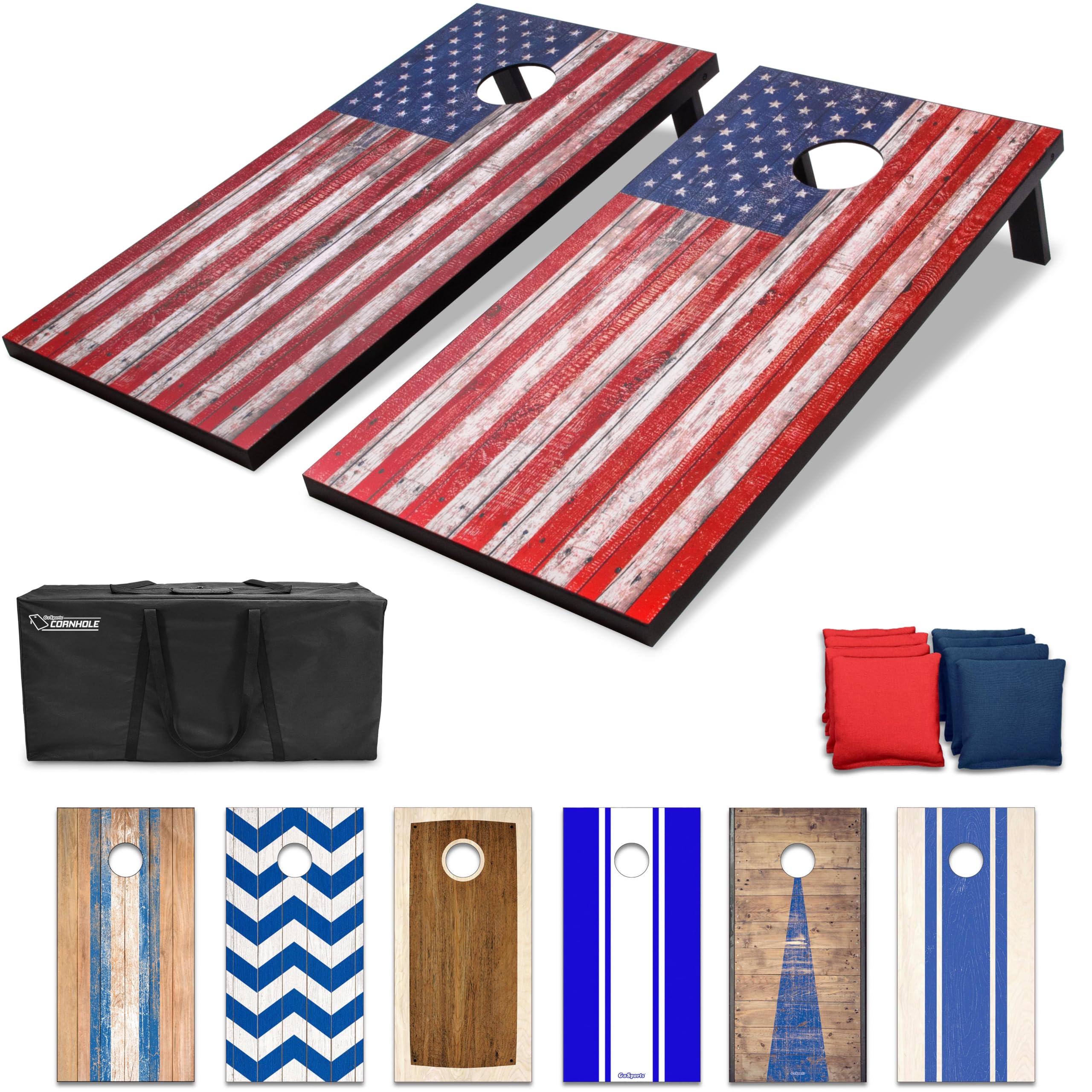 GoSports Portable Cornhole Game Set - 4x2 ft or 3x2 ft Boards with 8 Bean Bags, Carry Case & Rules - Outdoor Lawn, Backyard, Tailgate, Beach & Party Games for Adults & Kids
