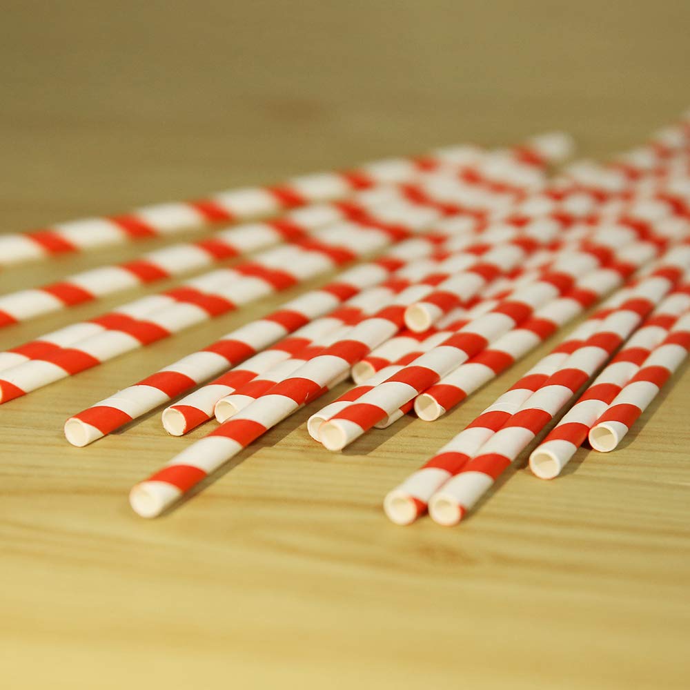 Eco-Friendly Biodegradable Paper Drinking Straws - 5000Pcs (250 Per Pack) Red & White Striped, 7.75 Inch Disposable Straws for Parties, Weddings, Events & Home Use - Natural & Sustainable Party Decoration Supplies