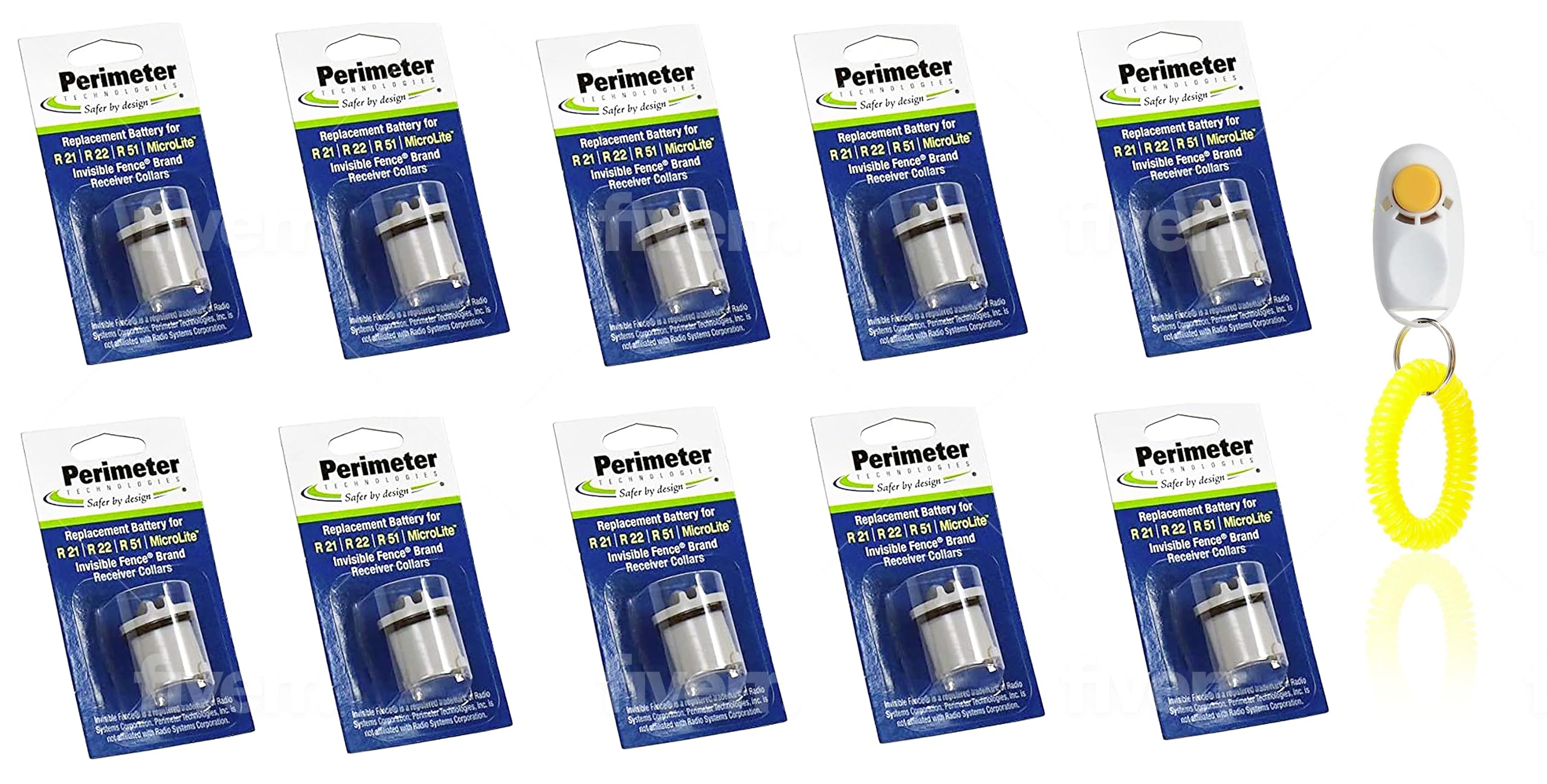 Perimeter Technologies R21/R51 Dog Collar Replacement Batteries - 10 Pack with Free ElectroPet Training Clicker | Compatible with Invisible Fence Systems | Perfect for Pet Containment & Training Scenarios