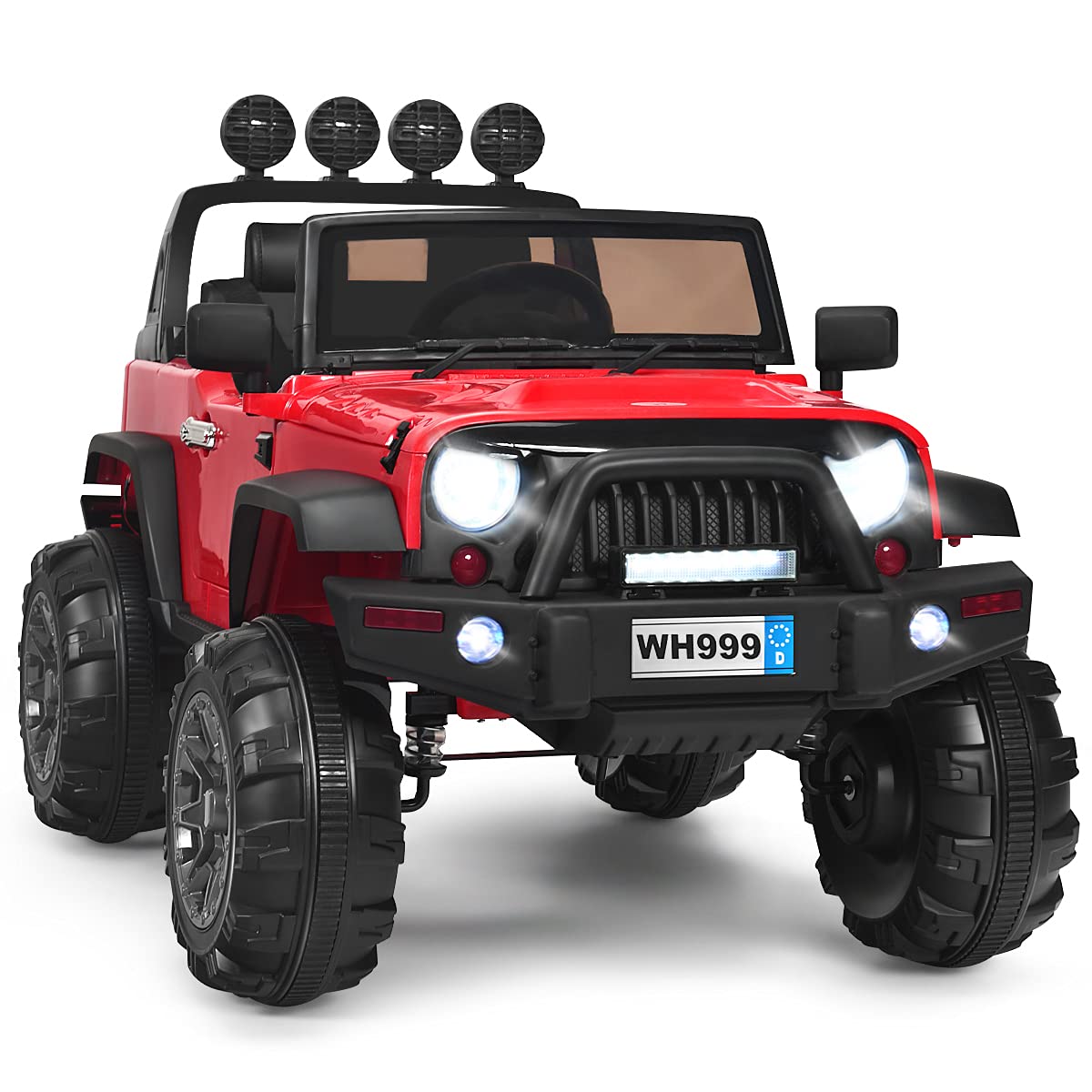 **HONEY JOY 12V Kids Ride On Truck - Electric Battery-Powered Car with Spring Suspension, MP3 Player, LED Lights & Remote Control - Openable Door 4 Wheeler Toy for Toddlers - Perfect Gift for Boys & Girls (Red) - Ideal for Outdoor Play, Birthday Presents & Family Fun**