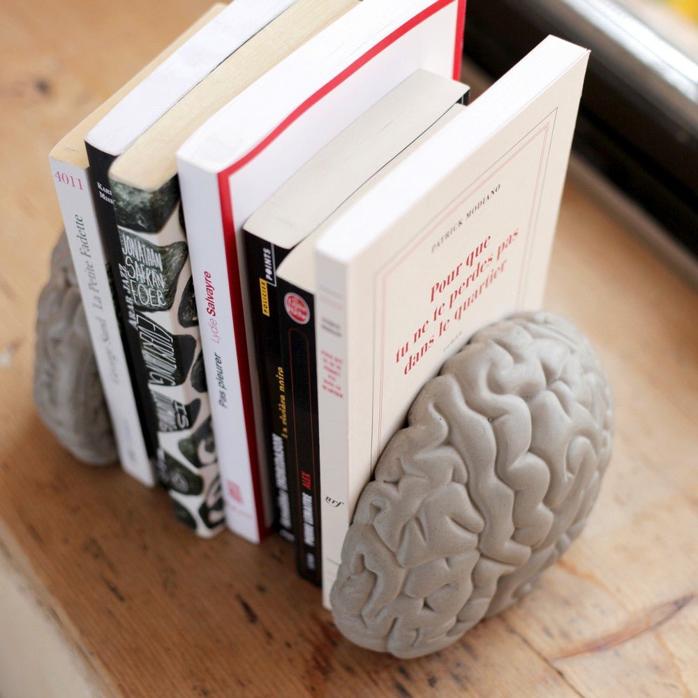 Stylish Gray Matters Bookends by Lyon Beton – Perfect for Bookshelf Organization & Home Office Decor