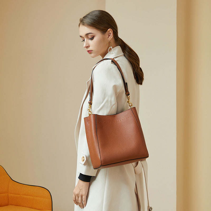 Stylish Versatile Leather Bucket Bag for Women - Fashionable Crossbody & Shoulder Bag - Perfect for Work, Travel & Everyday Use