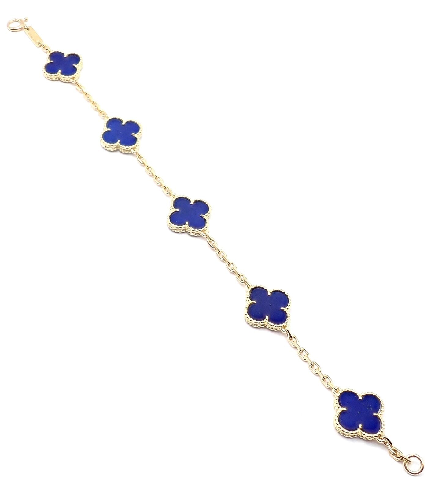 Authentic Van Cleef & Arpels 18k Gold 5 Motif Alhambra Lapis Lazuli Bracelet - Luxury Jewelry Gift for Women, Perfect for Weddings & Special Occasions