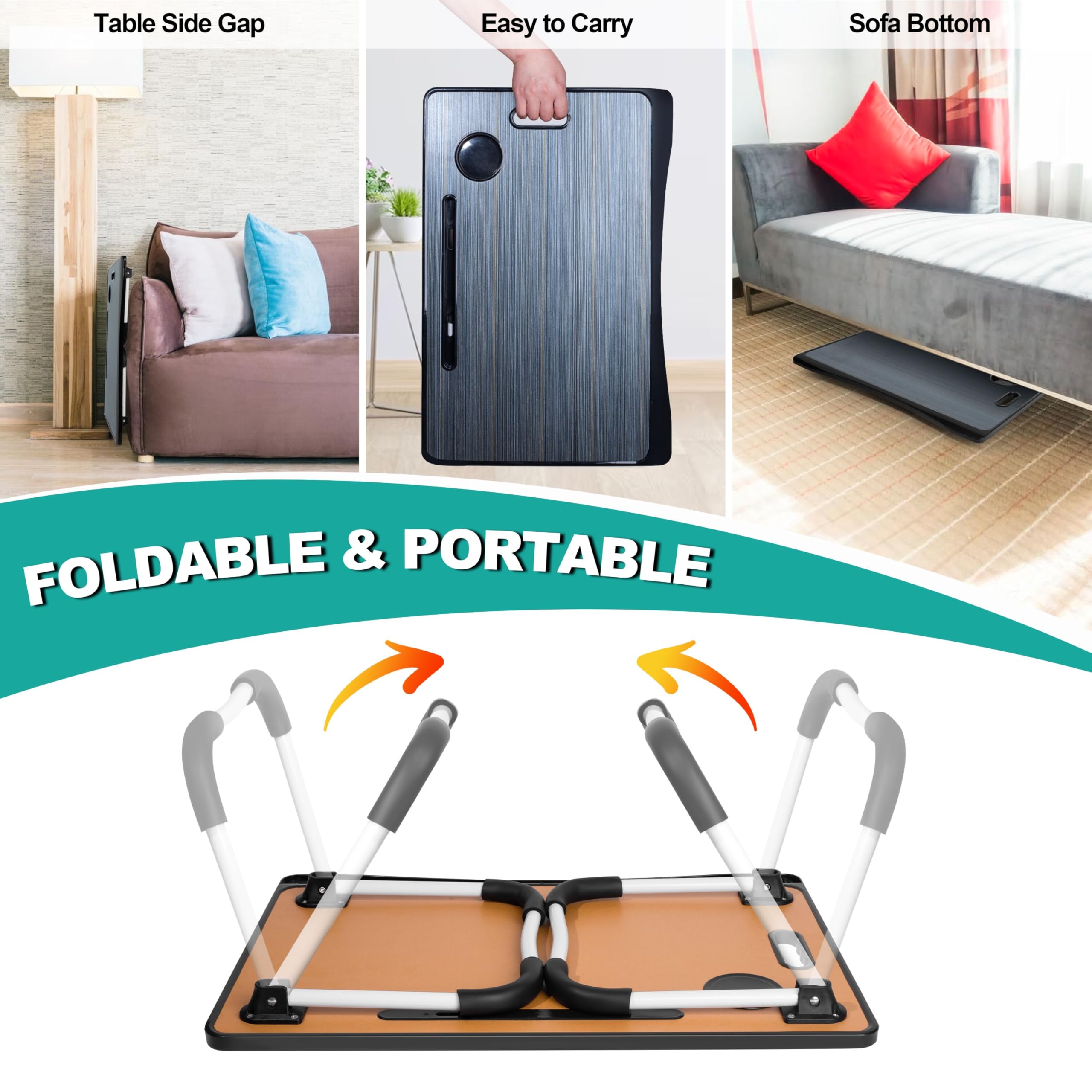 4-in-1 Foldable Laptop Desk with Cup Holder & Tablet Slot - Portable Lap Desk for Bed, Couch, Office & Travel - Perfect for Breakfast, Reading, Writing & Working in Bed - Black