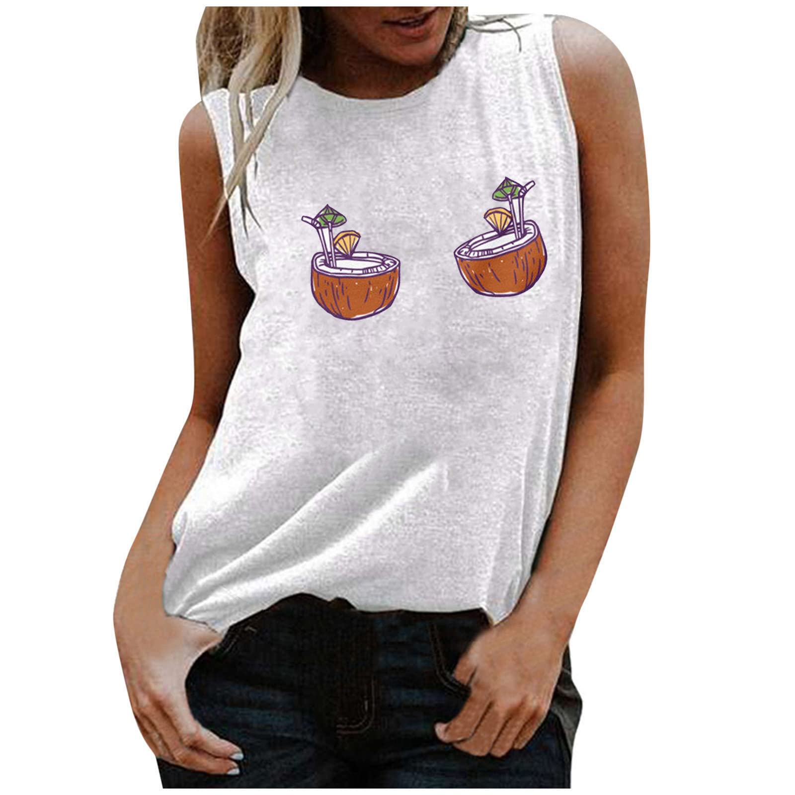 Funny-Printed V Neck Tank Tops for Women - Fashion Sleeveless Vest with Round & V Neck Options - Perfect for Summer, Gym, and Casual Outfits