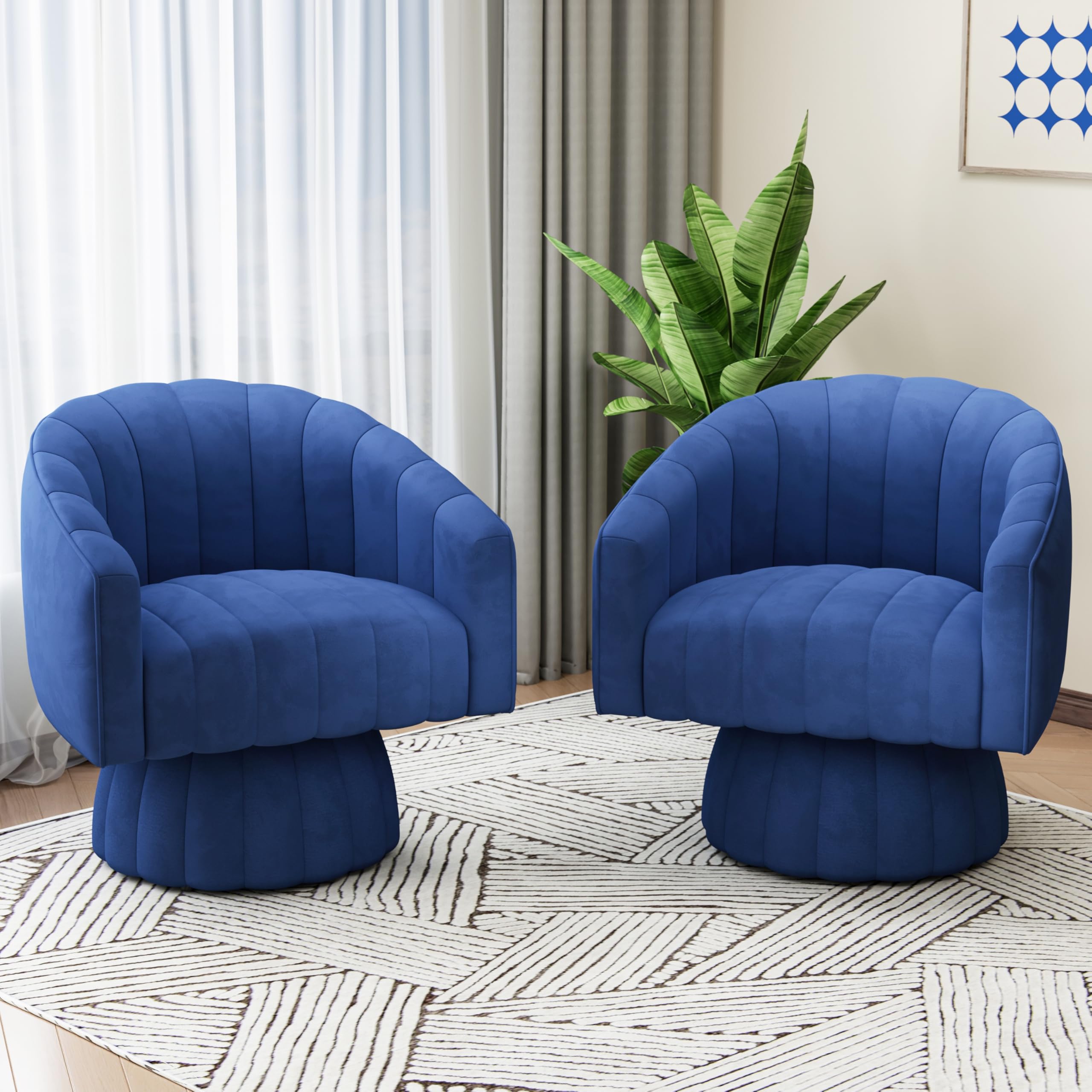 360 Swivel Barrel Accent Chairs Set of 2 - Modern Living Room Lounge Chairs with Cozy Armrests, Navy Blue Side Chairs for Bedroom, Office & Reading Nook - Perfect for Relaxing & Entertaining Guests