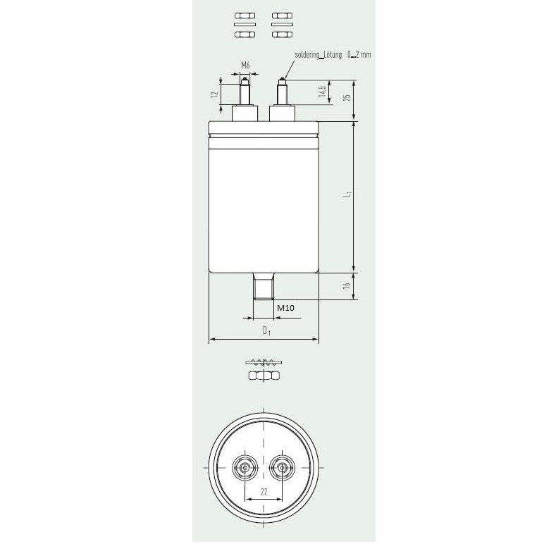 Heavy Duty AC Film Capacitor 100uF 1350VAC/2250VDC, 104C20 Model E62.Q32, ø100 x 320mm with M10x12 Terminals & Bushing - Perfect for Industrial Motor Drives, Power Inverters, and HVAC Systems