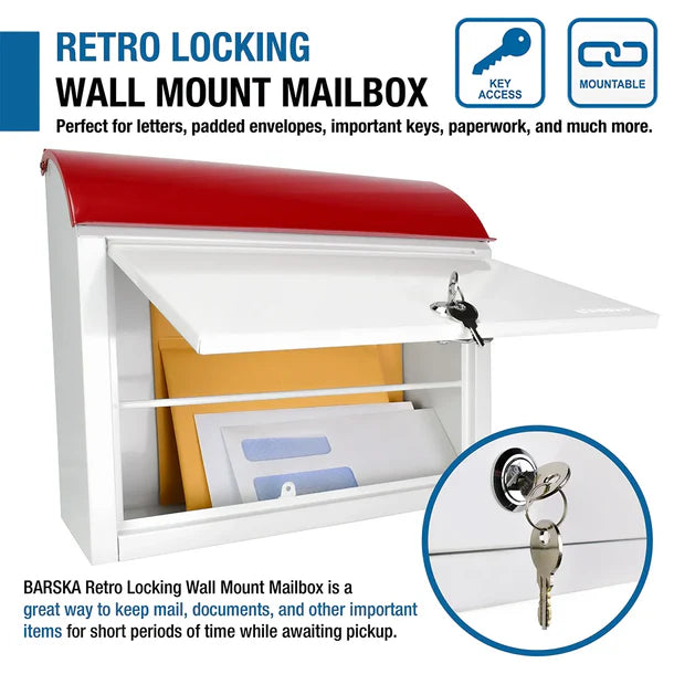 Barska CB13700 Retro Wall Mount Mailbox - Classic Decorative Outdoor Mailbox for Home, Farmhouse & Garden - Perfect for Front Porch, Yard & Rural House Decor