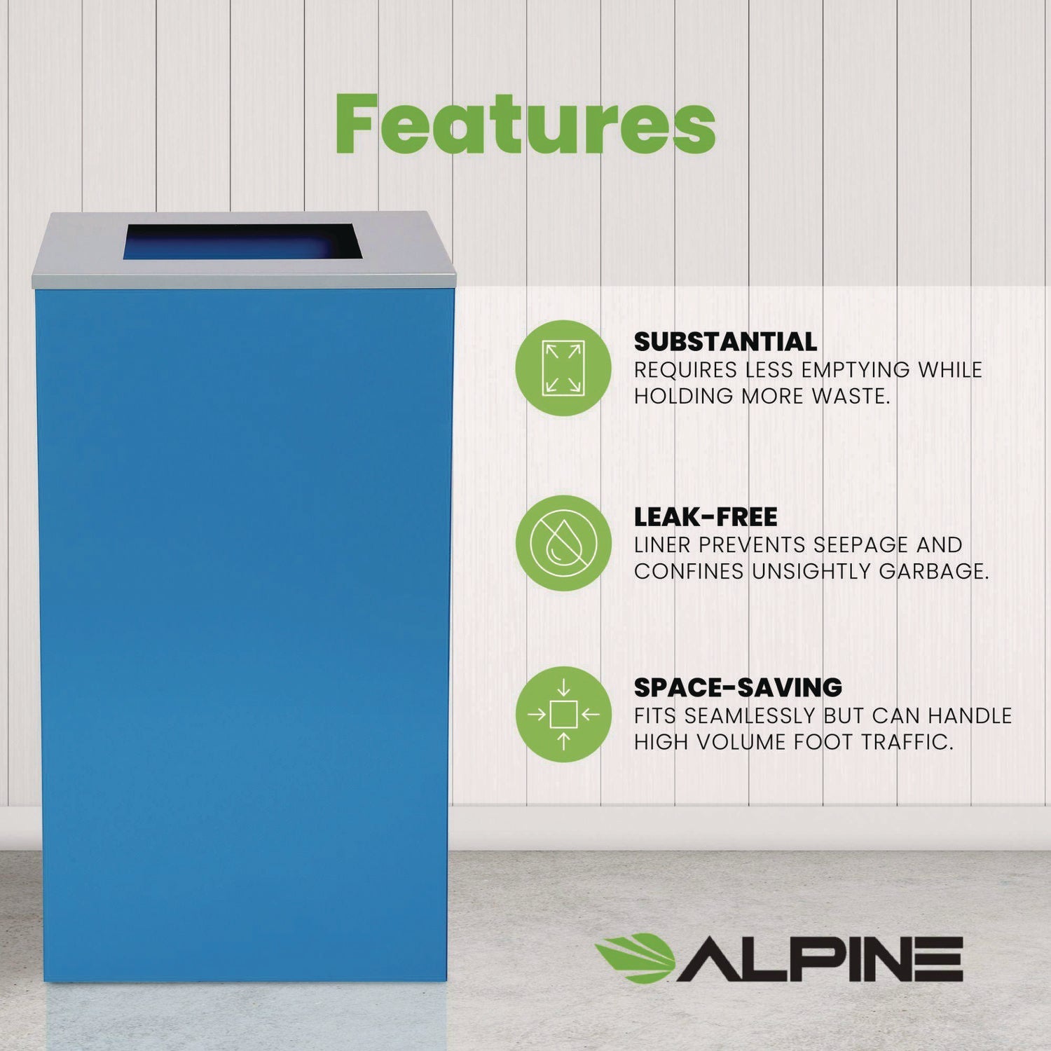 Alpine Industries 29 Gallon Steel Trash Can & Recycling Bin with Square Lid - Heavy Duty Blue Garbage Can for Kitchen, Office, Garage, or Outdoor Use