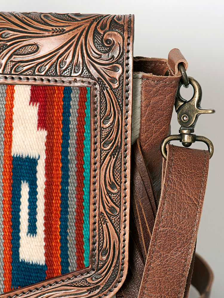 Genuine Leather Western Handbag for Women - American Darling Hand Tooled Saddle Blanket Hair On Purse - Perfect for Cowgirl Style, Rodeo Events & Western Fashion Accessories