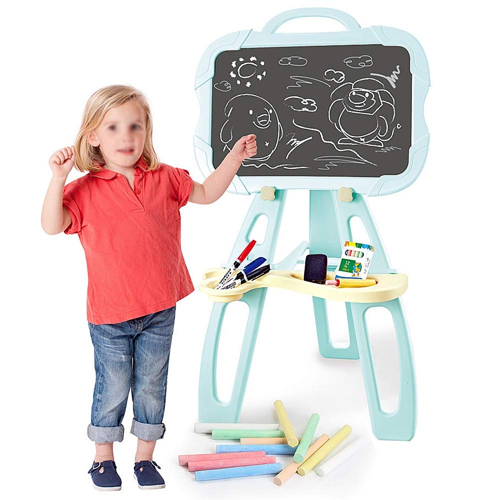 ZFF Kids Art Painting Easel Double Sided Adjustable 87cm Standing Dry Erase Board & Chalkboard Drawing Board - Educational Learning Toy for Toddlers (Green) - Perfect for Home, Classroom & Preschool Creative Activities