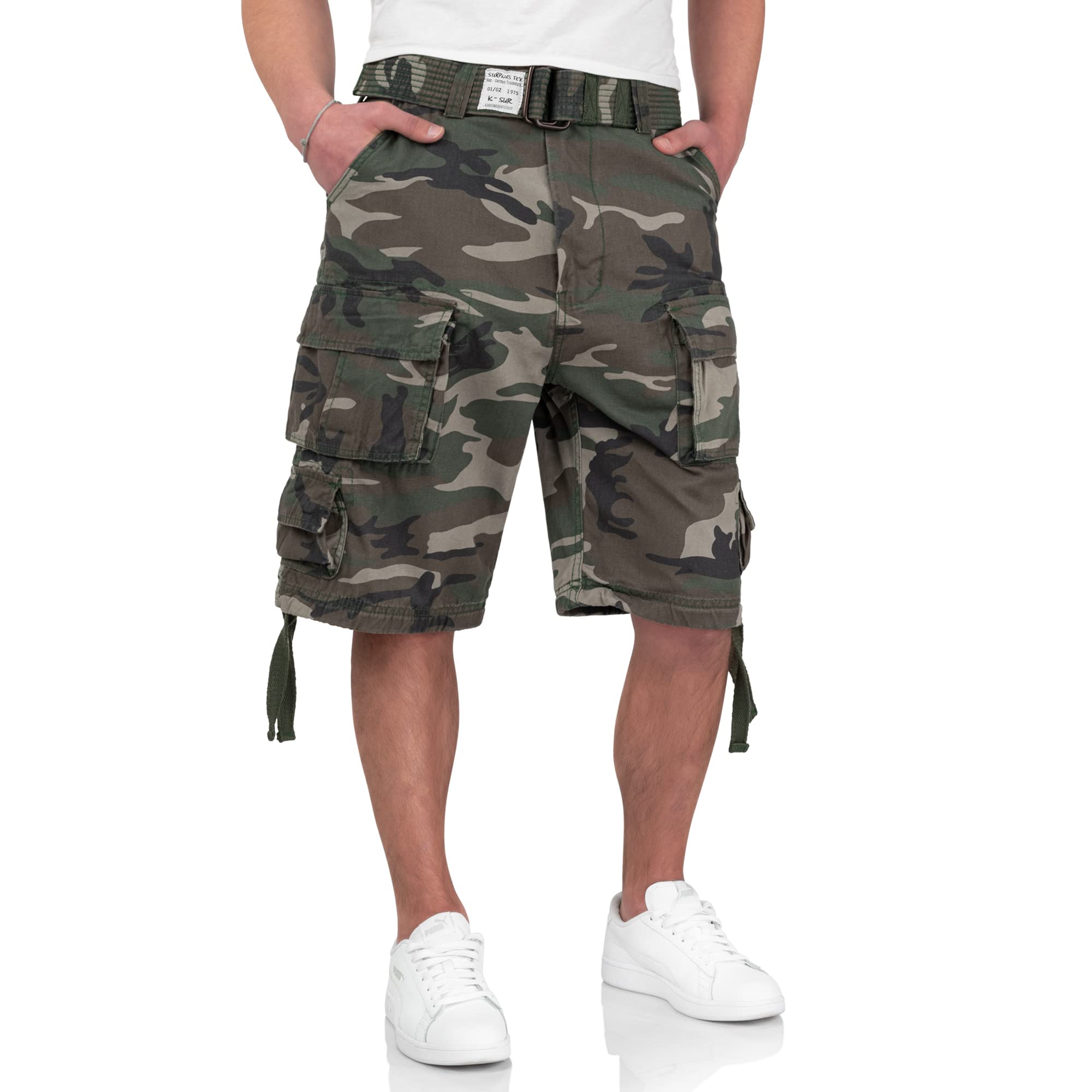 Surplus Division Men's Woodland Camo Shorts - Military Tactical Outdoor Hiking & Camping Shorts for Men