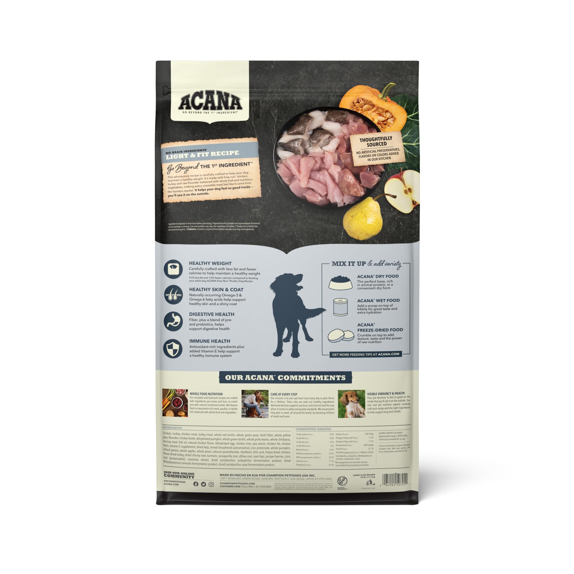 ACANA Light & Fit Grain-Free Adult Dry Dog Food - 25lb Bag for Weight Management & Healthy Digestion - Perfect for Active Dogs & Sensitive Stomachs
