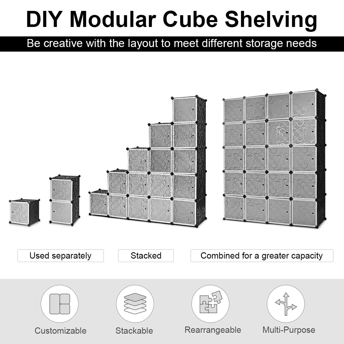 Tangkula 20-Cube Storage Organizer | DIY Plastic PP Modular Bookcase with Doors | Closet Cabinet & Large Shelving Unit for Bedroom, Living Room, Office | Perfect for Home Organization & Display Storage