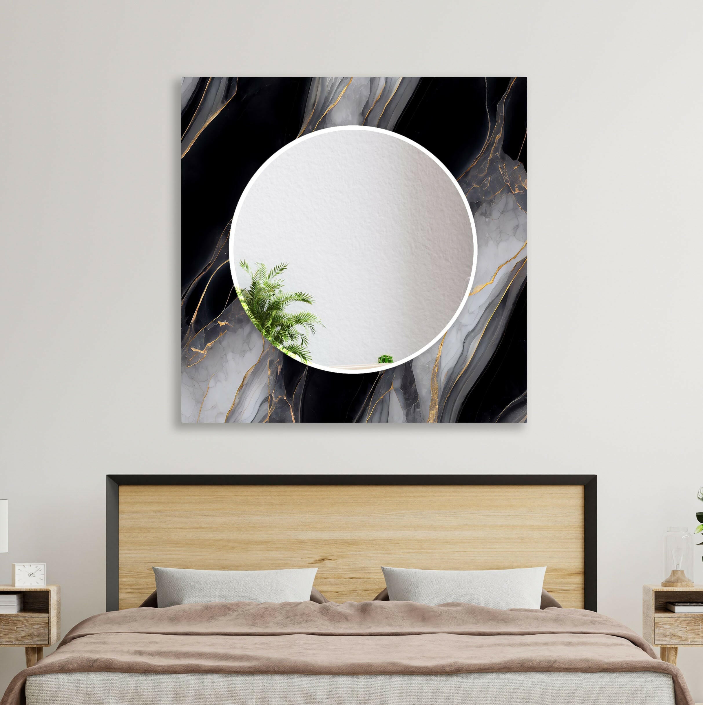 Stylish Black and Gray Marble Wall Mirror - Modern Home Decor for Living Room, Bedroom & Bathroom | Elegant Full-Length Mirror with Durable Frame for Vanity, Entryway & Dressing Area
