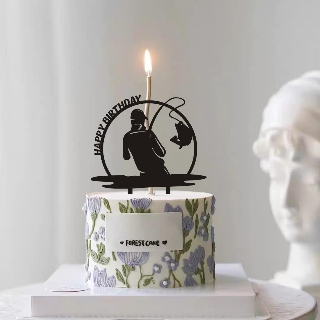 Funny Fishing Happy Birthday Cake Topper - Fisherman Birthday Party Decorations for Outdoor Gone Fishing Themed Parties - Perfect for Boys and Girls Birthday Celebrations | Great for Fishing Enthusiasts, Outdoor BBQs, and Themed Birthday Parties