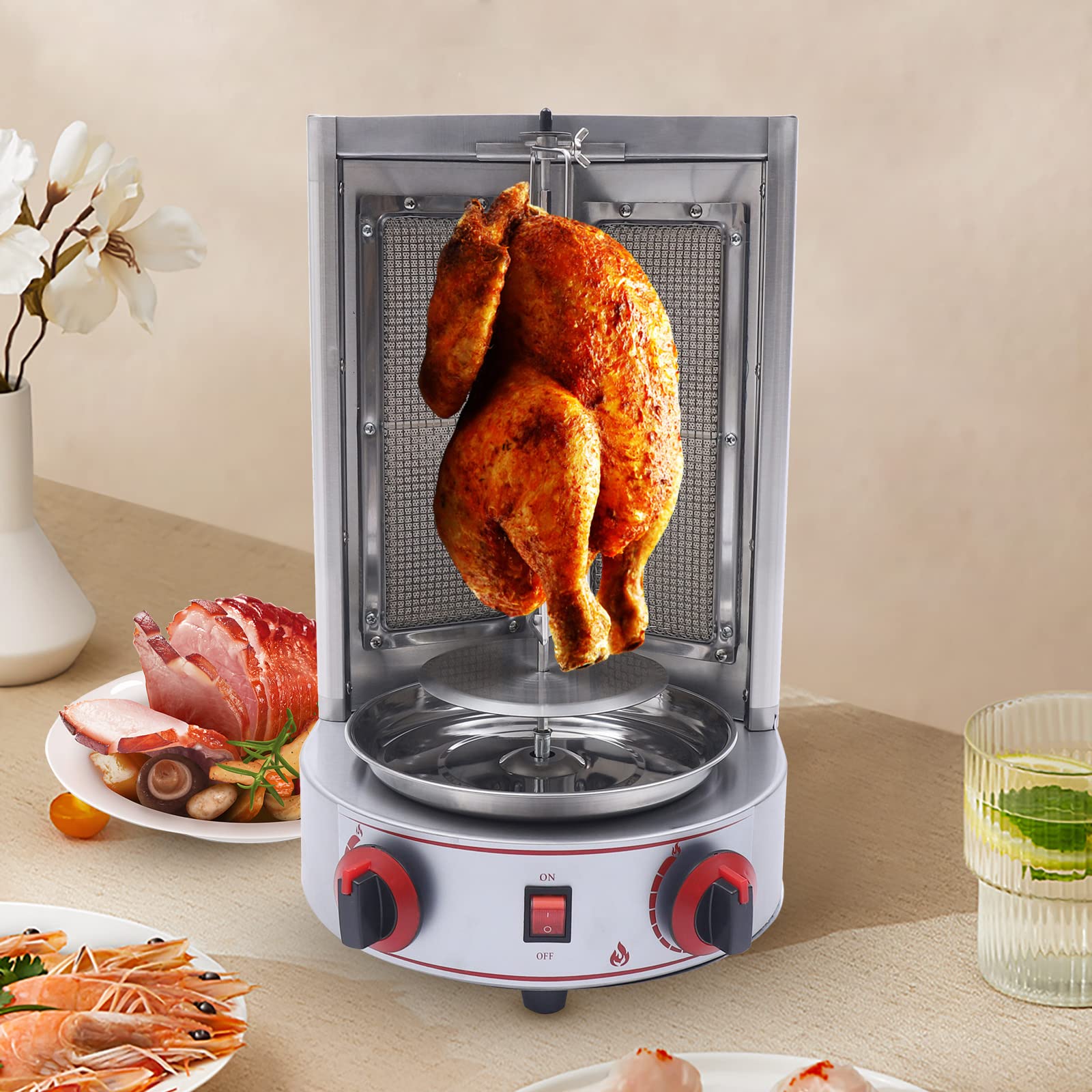 Commercial YIYIBYUS Shawarma Grill Machine - Gas Vertical Broiler Rotisserie for Doner Kebab & Gyro Cooking | Includes Gas Pipe | Perfect for Restaurants, Food Trucks & Catering Businesses