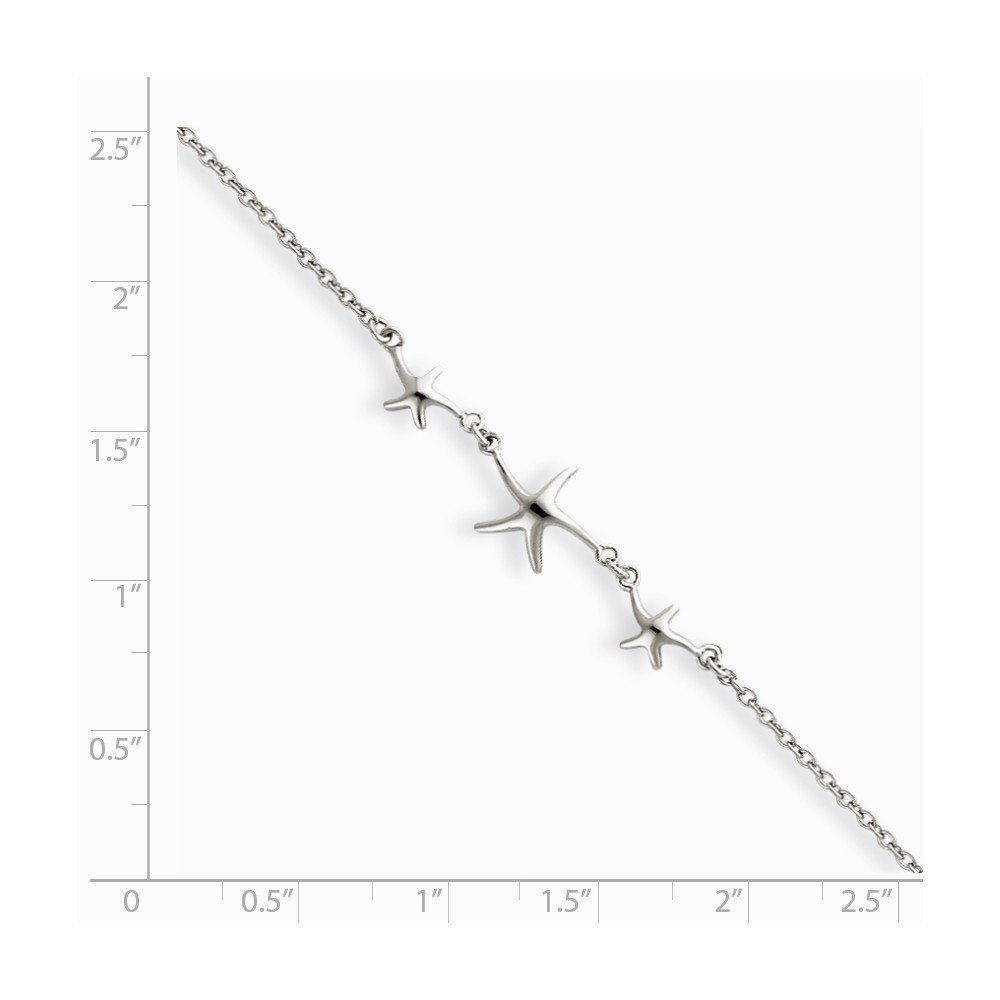 Jewels By Lux Sterling Silver Rhodium-Plated 10 Inch with 1 Inch Extension Three Stars Ankle Bracelet - Perfect for Beach Vacations, Summer Outfits & Gift Giving