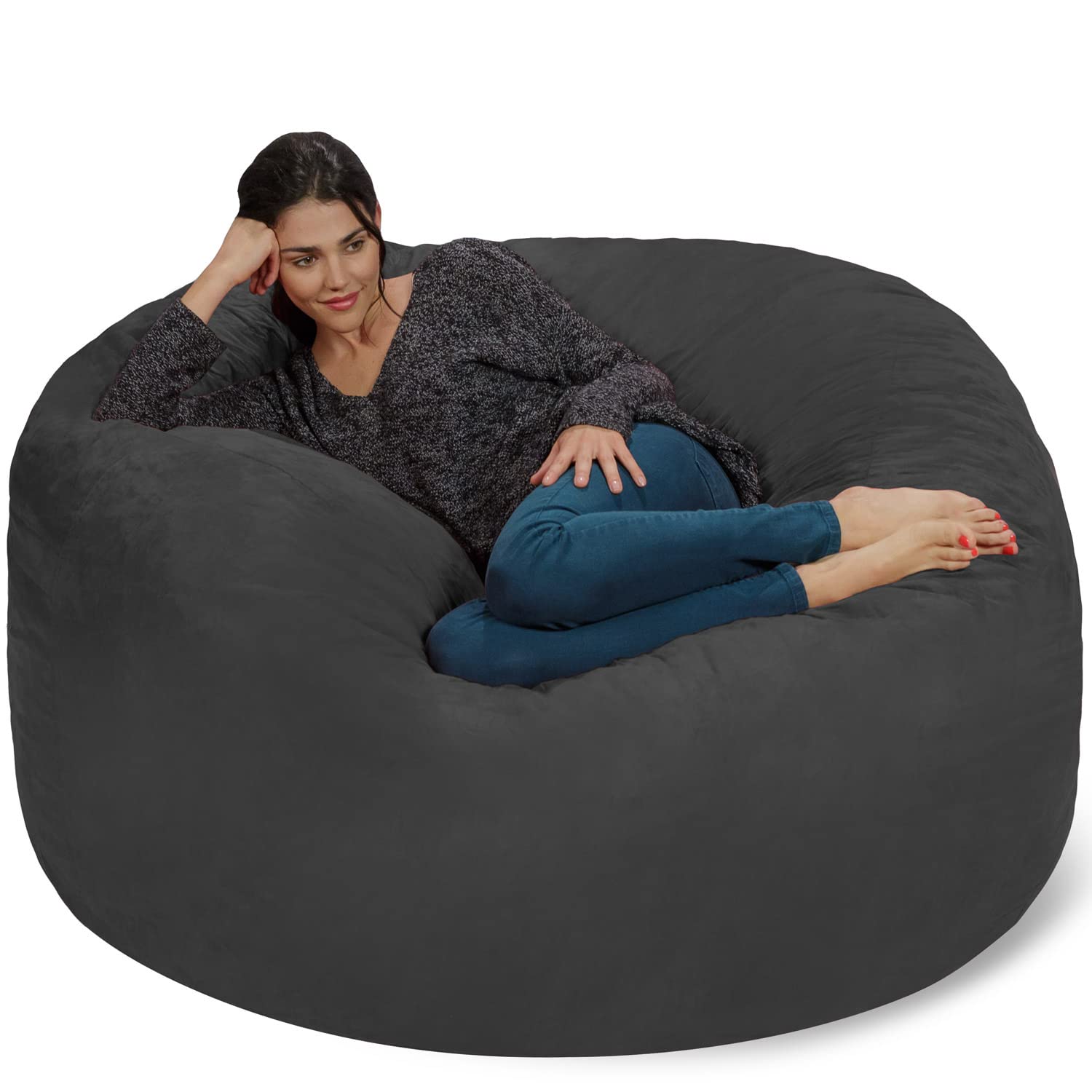Chill Sack 5' Giant Memory Foam Bean Bag Chair - Ultra Soft Microfiber Cover (Gray) - Perfect for Living Rooms, Game Rooms & Dorm Relaxation