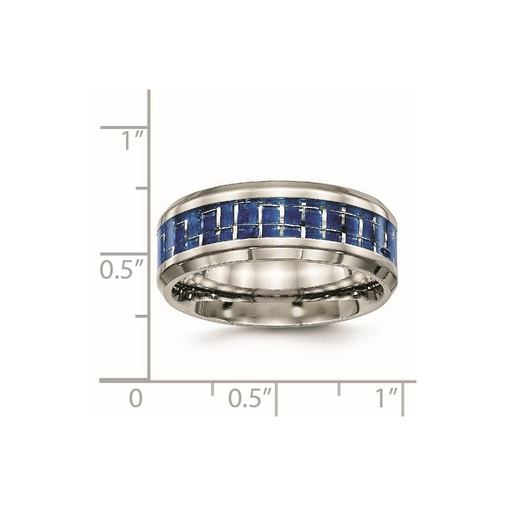 Diamond2Deal 8mm Titanium Wedding Band - Polished Blue & White Carbon Fiber Inlay Ring for Men, Durable & Lightweight Comfort Fit Jewelry - Perfect for Engagement, Anniversary, and Everyday Wear