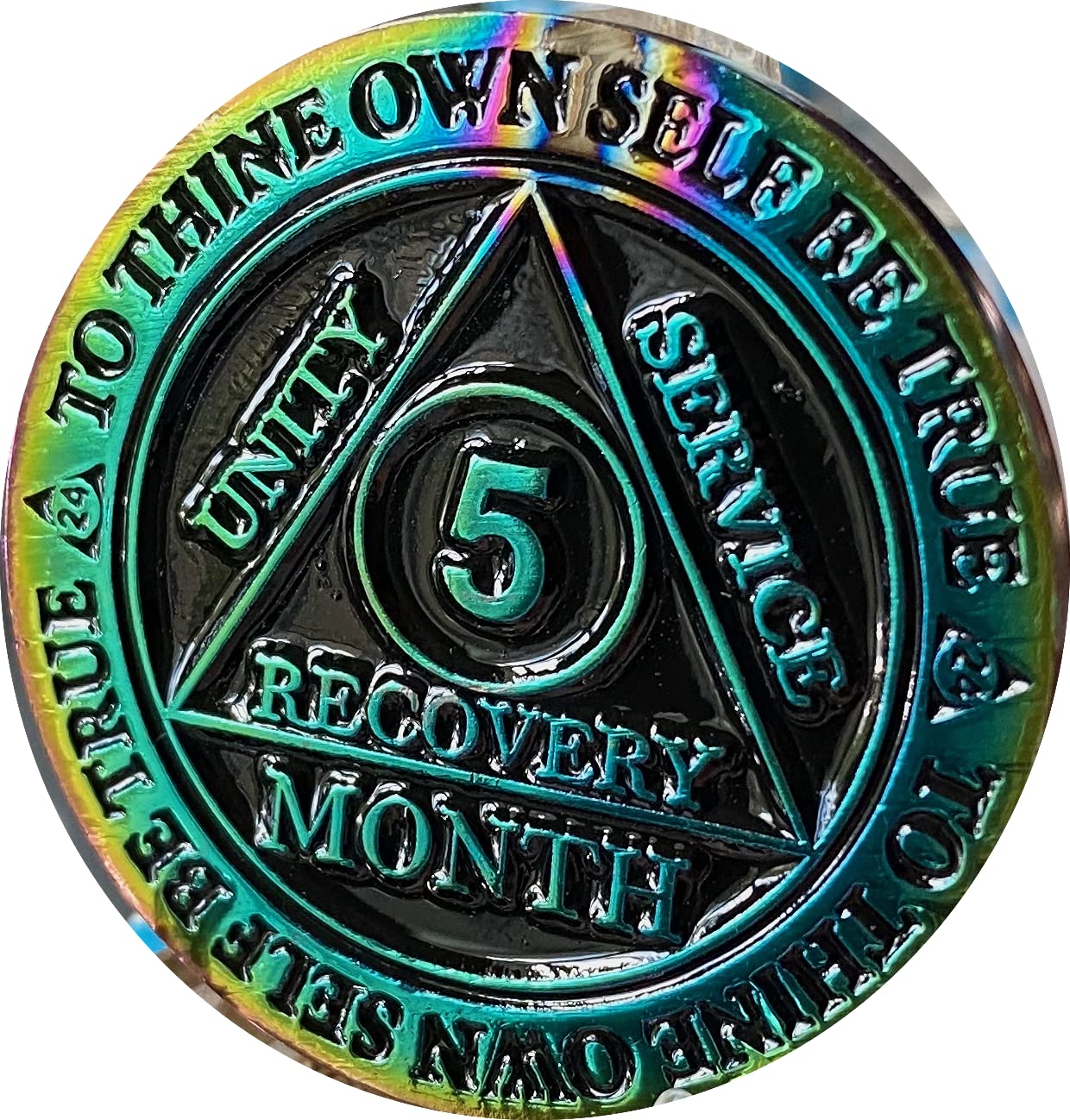 5 Month AA Medallion Reflex Rainbow Plated Sobriety Chip - Celebrate Recovery Milestones with This Inspirational Token, Perfect for AA Meetings, Gifts & Personal Motivation