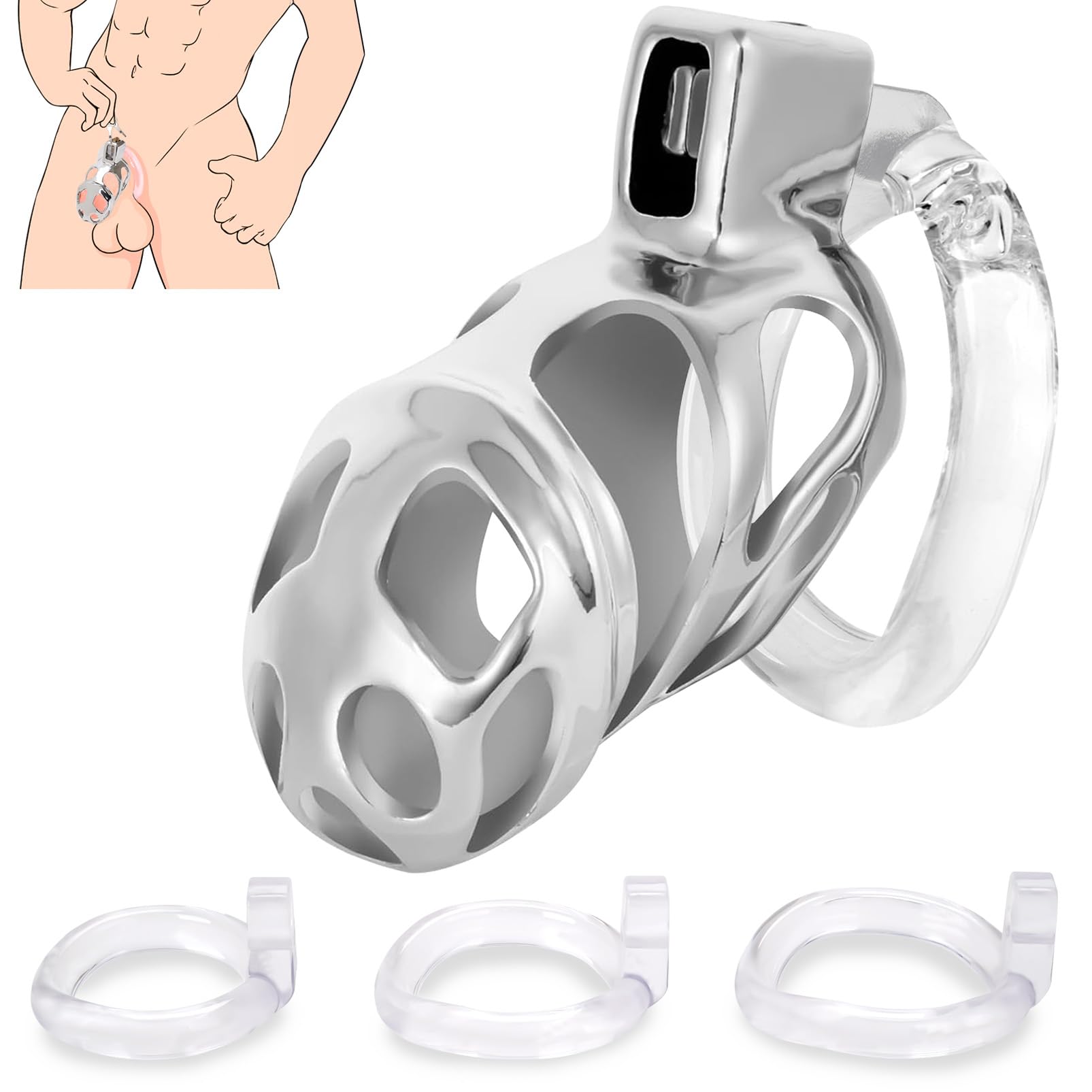 Premium Zinc Alloy Chastity Cage for Men - 3 Sizes Adjustable Cock Ring with Invisible Lock | Lightweight, Smooth & Comfortable Male Penis Restraint Device | Ideal for BDSM, Male Chastity Training, and Couples Play