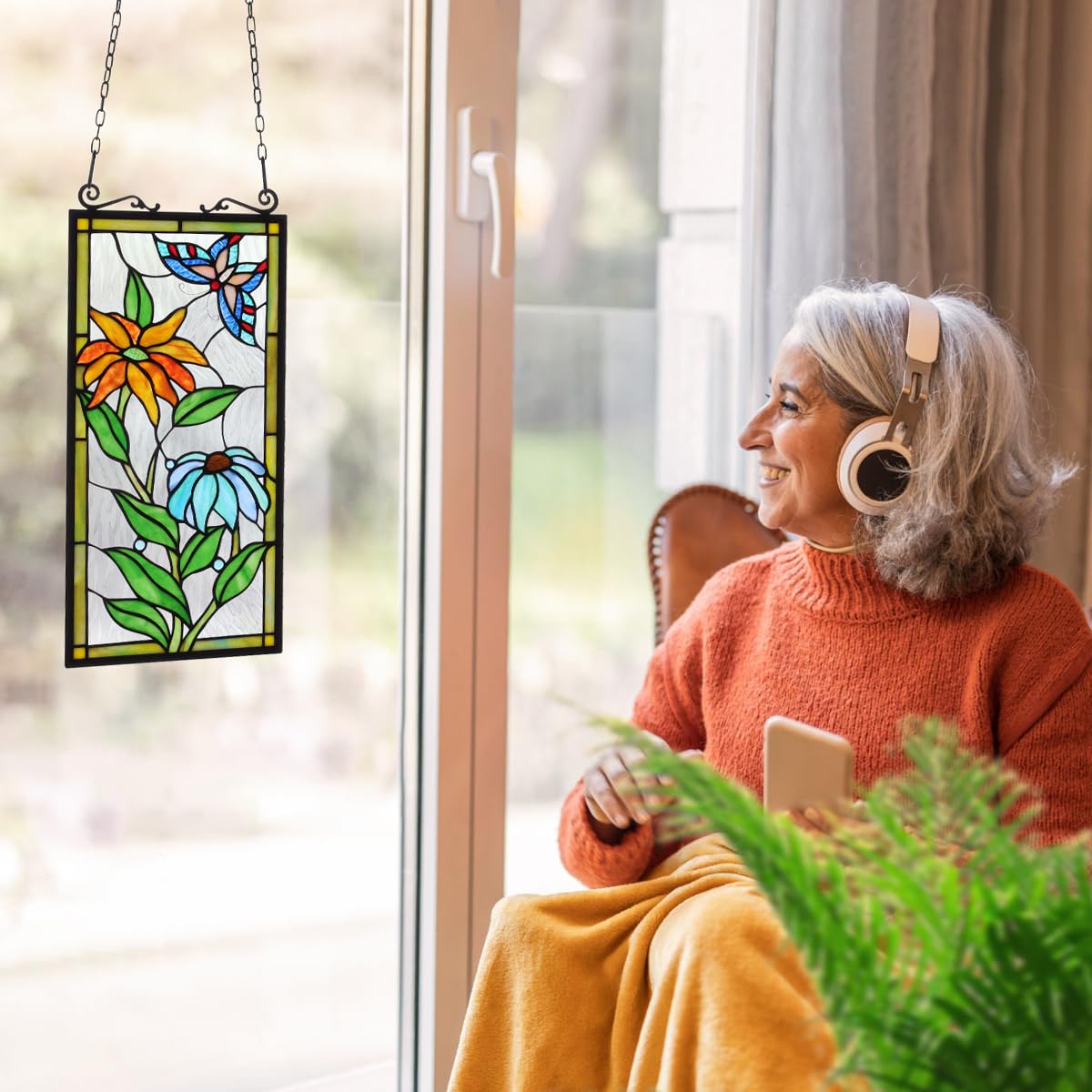 Kleeglee Stained Glass Window Hangings - Large Handmade Suncatcher Panels for Home Decor, Church & Wedding Decorations - Beautiful Rainbow Light Catchers for Windows, Doors & Indoor Spaces