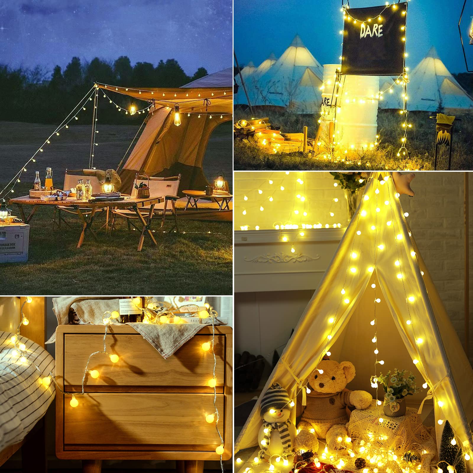 Minetom 66 Ft 200 LED Mini Globe Fairy String Lights with Remote - 8 Lighting Modes, Warm White Plug-in Decorative Lights for Indoor Outdoor Party Wedding Christmas Tree Garden Decor | Perfect for Bedroom, Patio, Backyard, and Holiday Celebrations