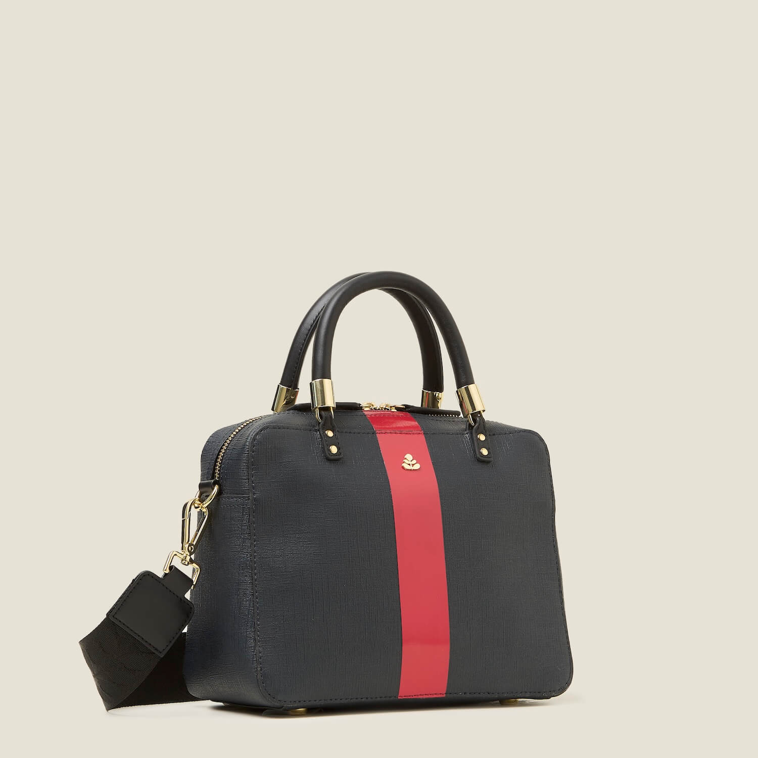 Shiny Stripe Navy Red Medium Block Handbag for Women - Stylish Crossbody Purse for Work, Travel & Everyday Use