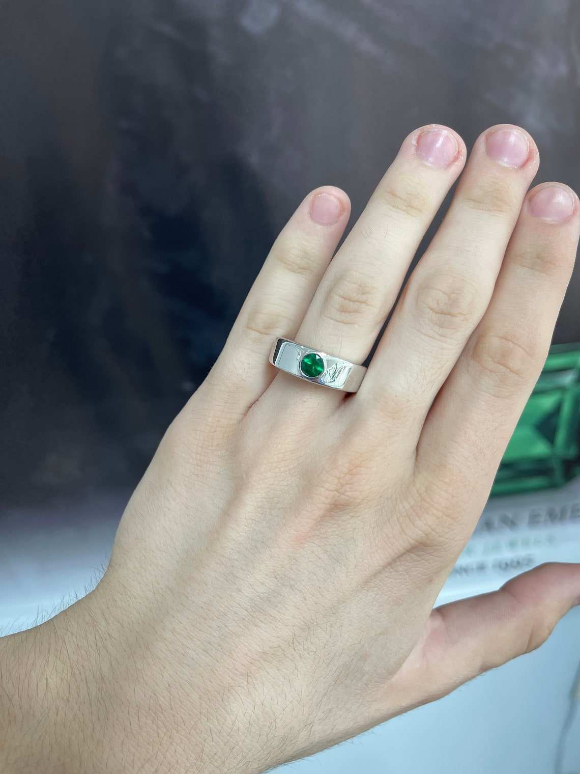 0.70 Carat Natural Colombian Emerald Bezel Set Men's Wedding Ring in 14K Gold - Perfect for Engagement, Anniversary & Special Occasion Gifts