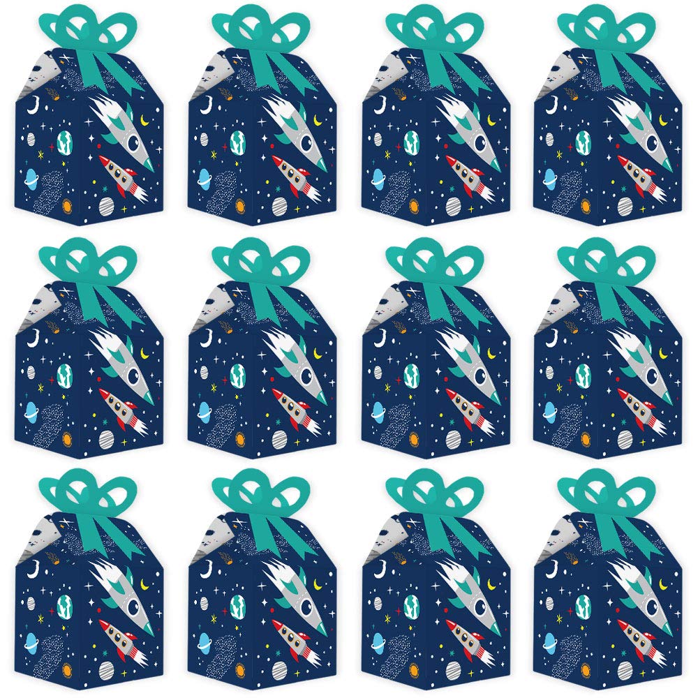 Rocket Ship Gift Boxes - Set of 12 for Baby Showers & Birthday Parties
